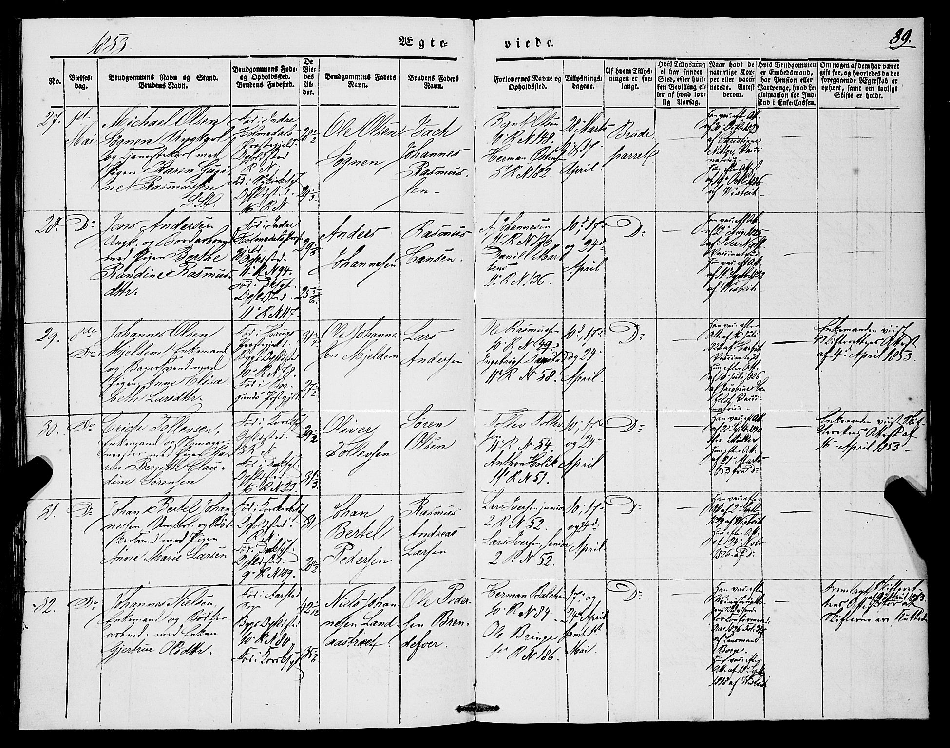 Domkirken sokneprestembete, AV/SAB-A-74801/H/Haa/L0033: Parish register (official) no. D 1, 1841-1853, p. 89