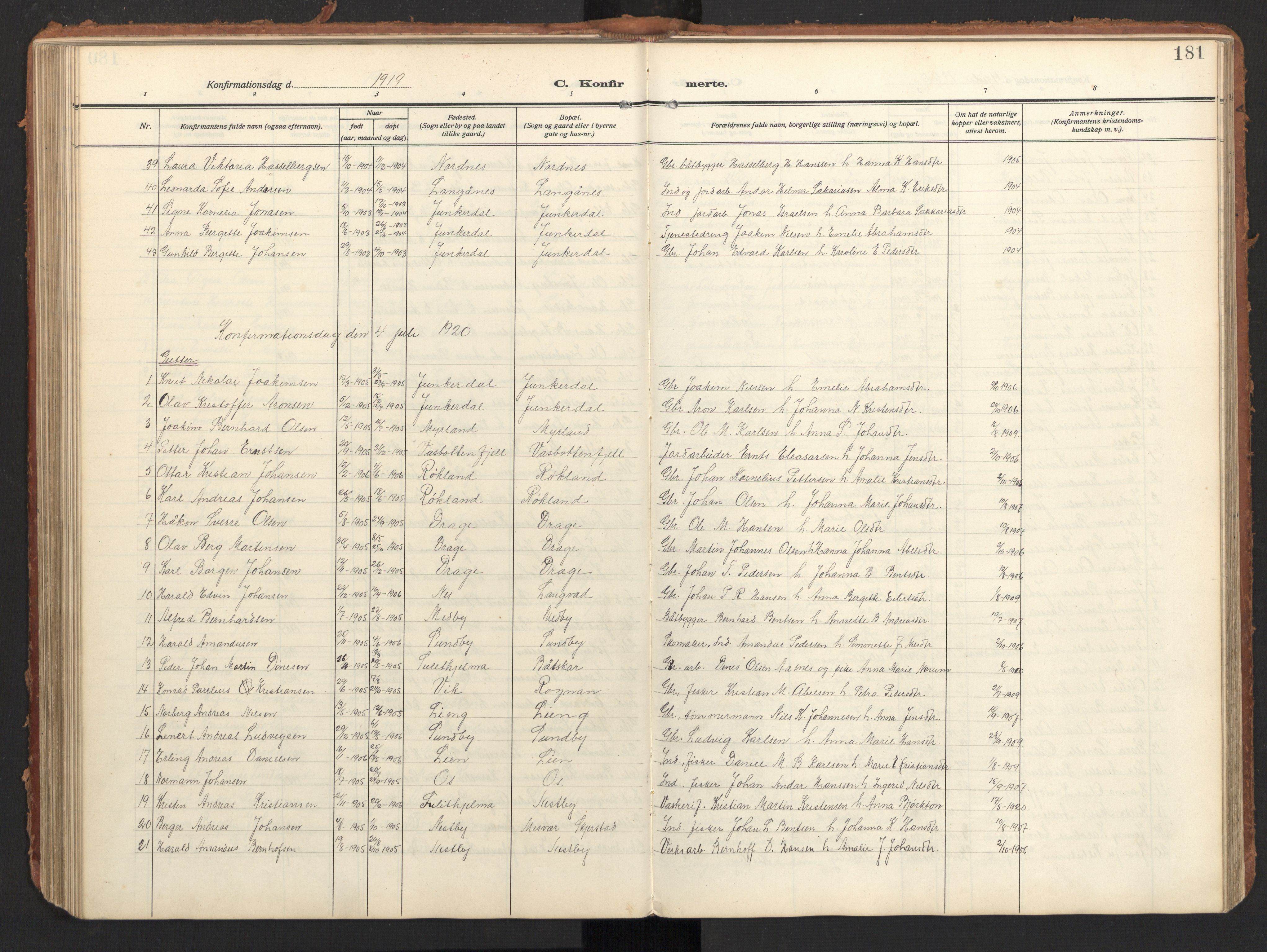 Ministerialprotokoller, klokkerbøker og fødselsregistre - Nordland, AV/SAT-A-1459/847/L0683: Parish register (copy) no. 847C11, 1908-1929, p. 181