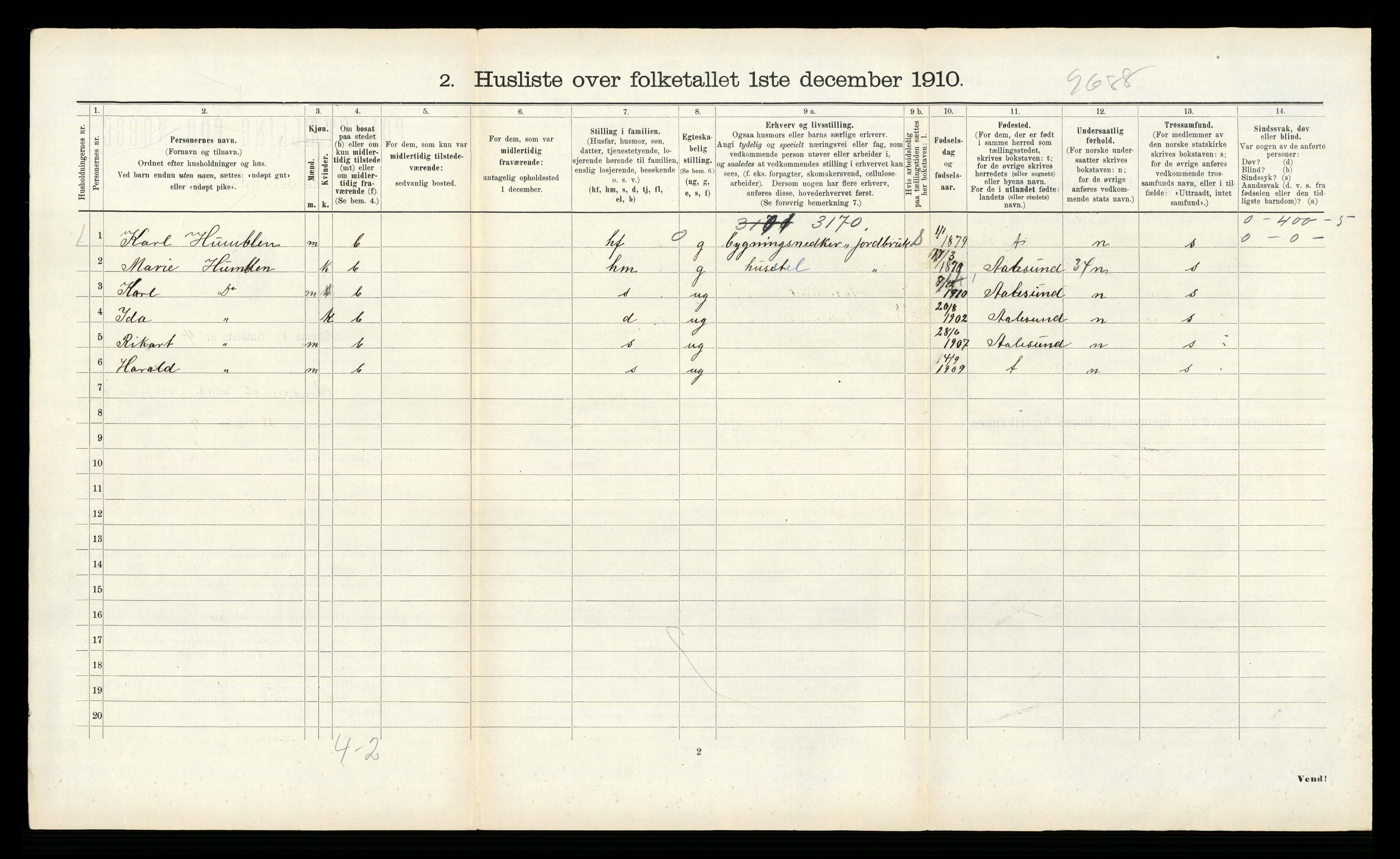 RA, 1910 census for Borgund, 1910, p. 560