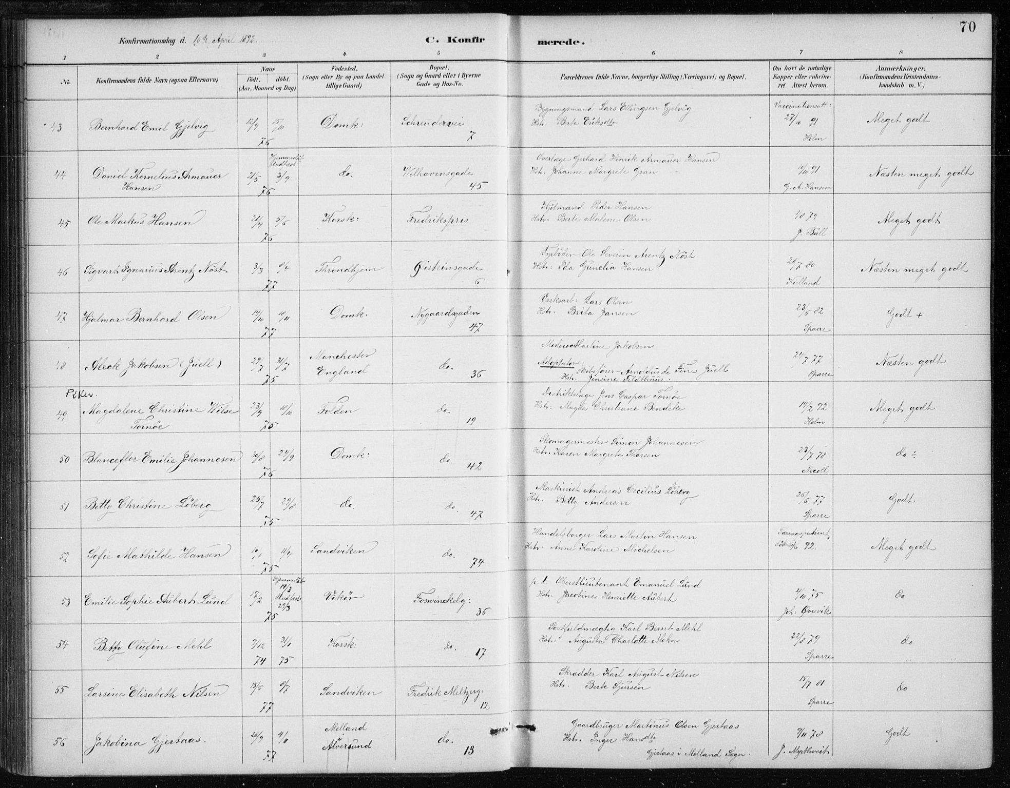 Johanneskirken sokneprestembete, AV/SAB-A-76001/H/Haa/L0008: Parish register (official) no. C 1, 1885-1907, p. 70