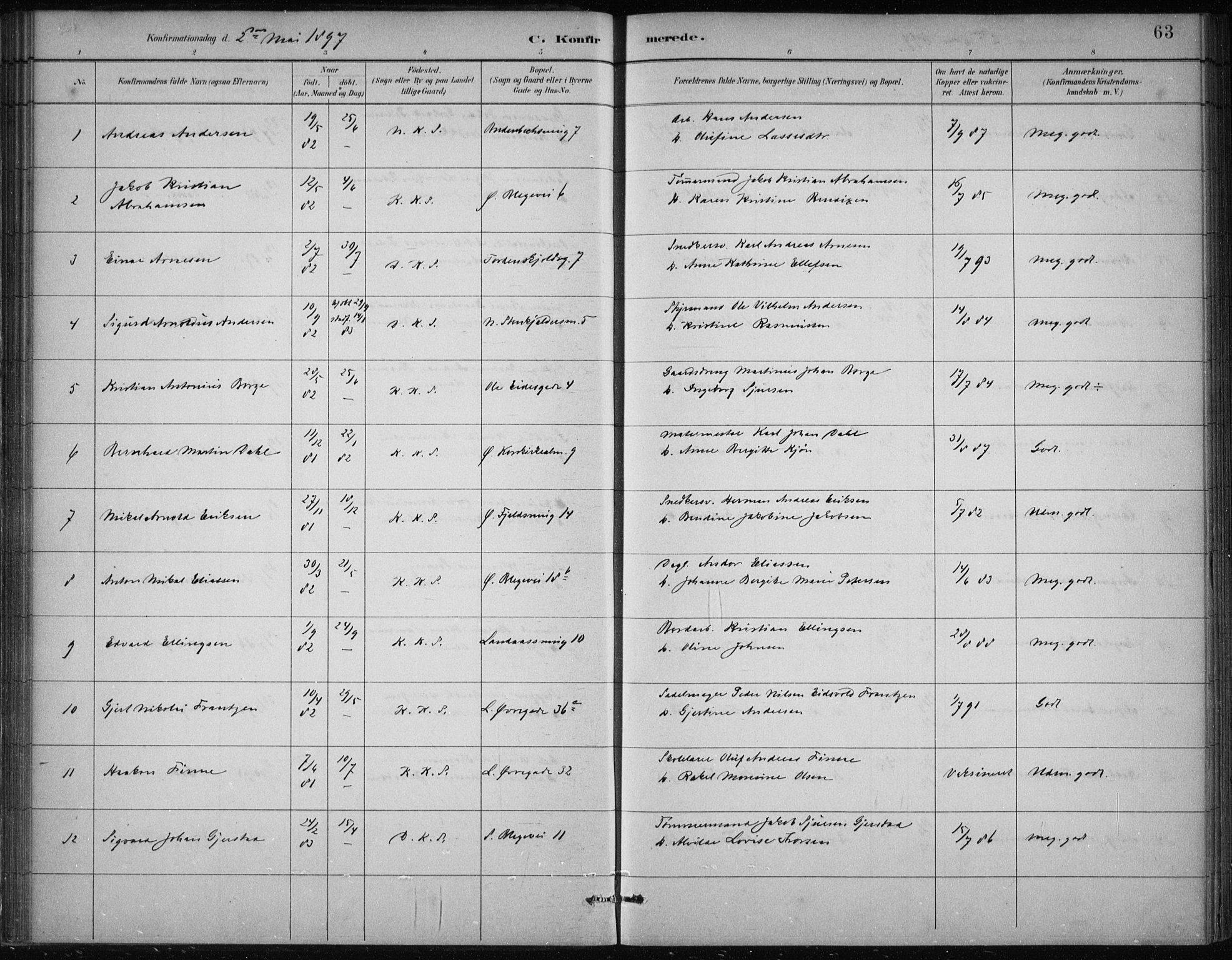 Korskirken sokneprestembete, SAB/A-76101/H/Hab: Parish register (copy) no. C 4, 1893-1905, p. 63