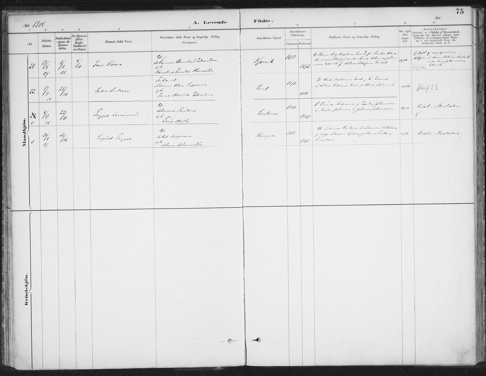 Balsfjord sokneprestembete, AV/SATØ-S-1303/G/Ga/L0007kirke: Parish register (official) no. 7, 1887-1909, p. 75