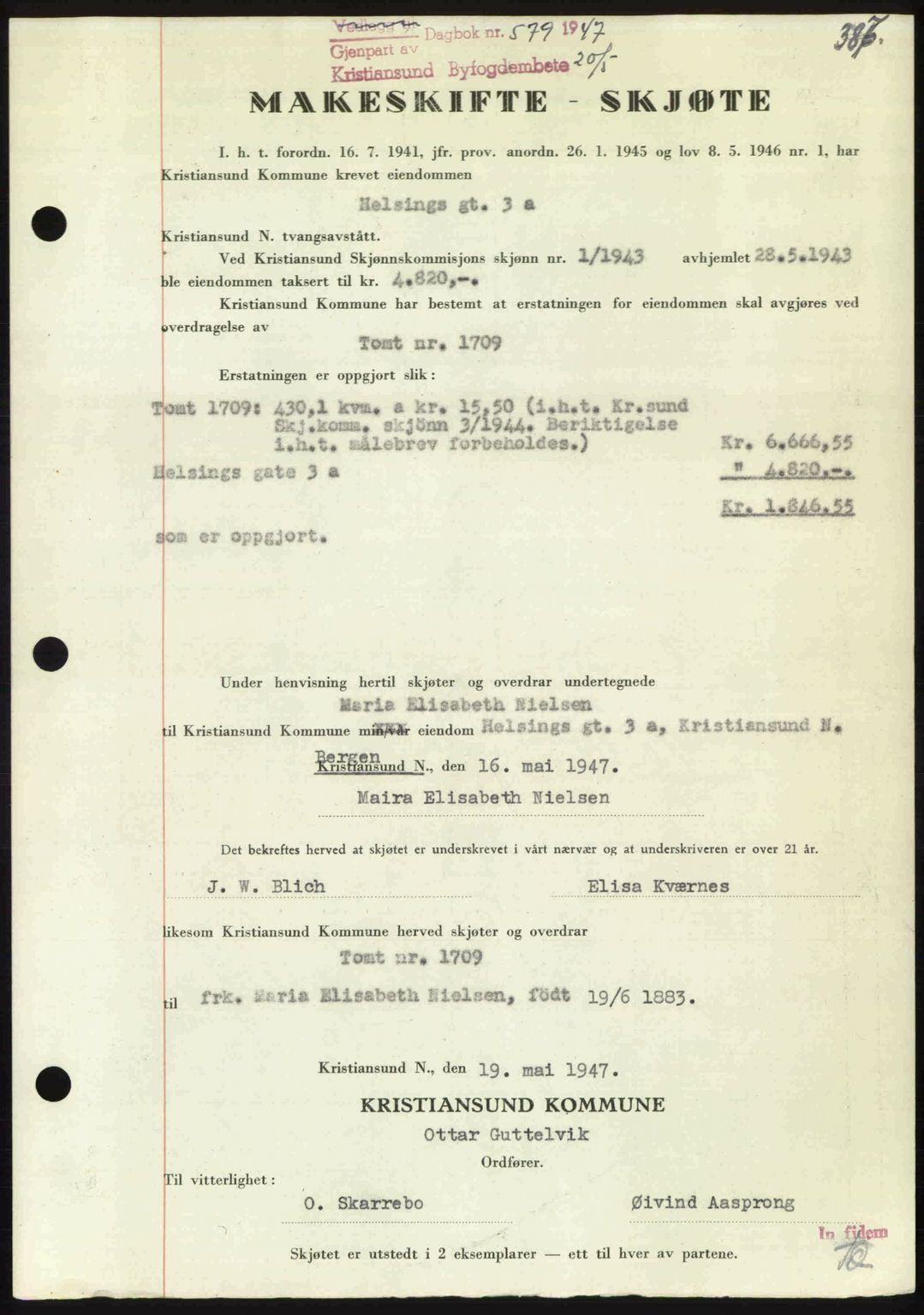 Kristiansund byfogd, AV/SAT-A-4587/A/27: Mortgage book no. 39b, 1946-1947, Diary no: : 579/1947