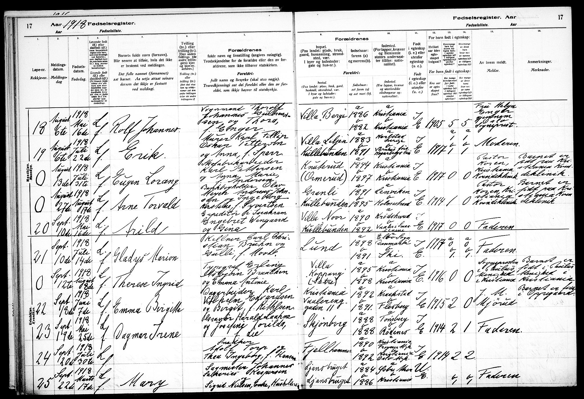 Nesodden prestekontor Kirkebøker, AV/SAO-A-10013/J/Jb/L0001: Birth register no. II 1, 1916-1933, p. 17