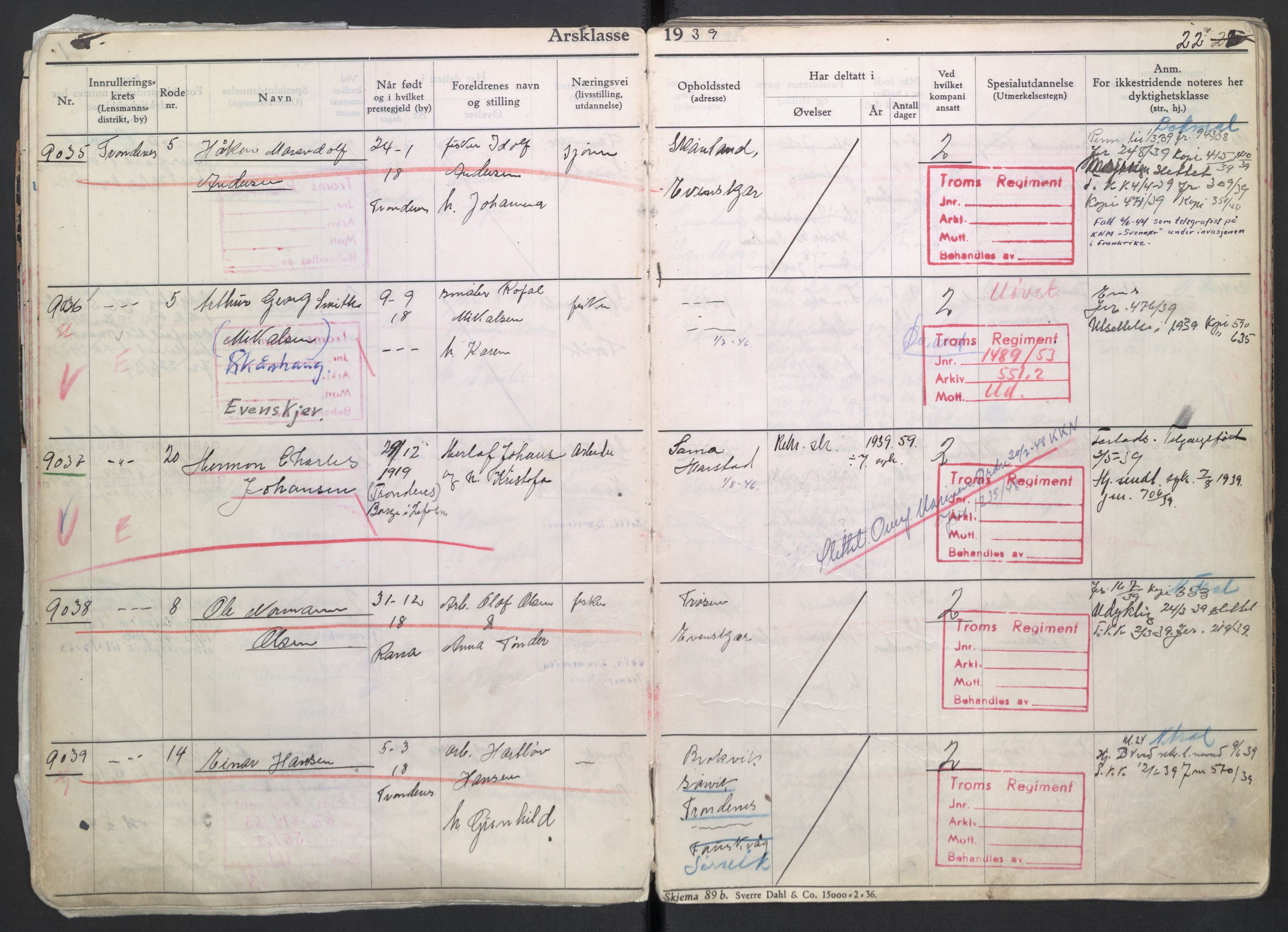 Forsvaret, Troms infanteriregiment nr. 16, AV/RA-RAFA-3146/P/Pa/L0007/0004: Ruller / Rulle for regimentets menige mannskaper, årsklasse 1939, 1939, p. 22