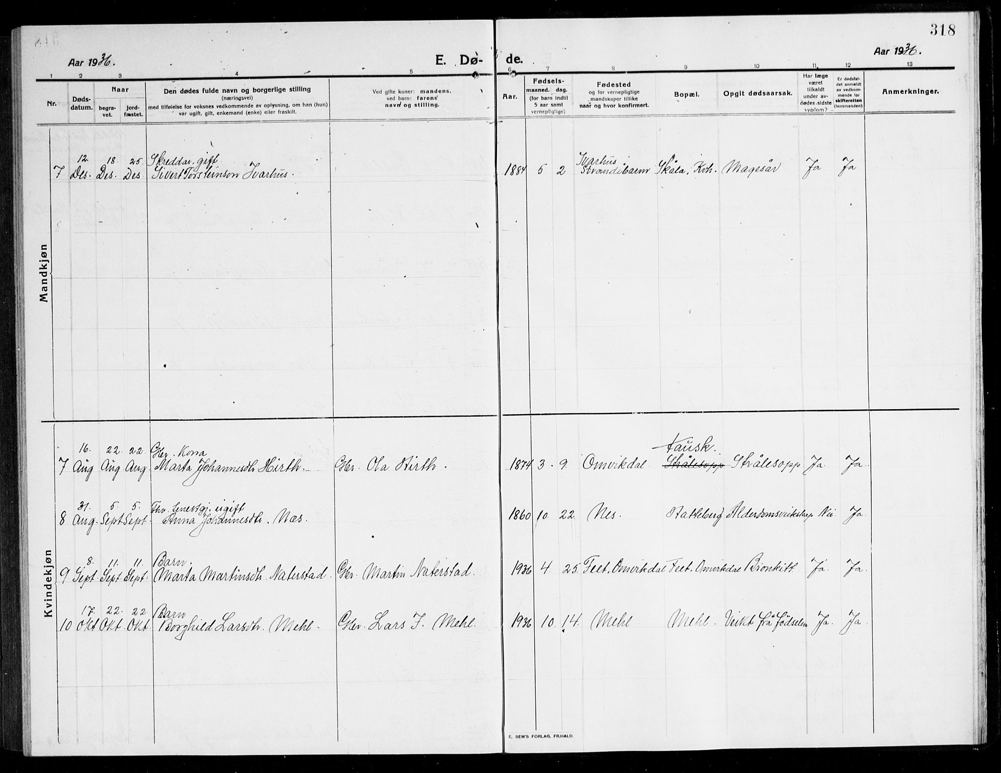 Kvinnherad sokneprestembete, SAB/A-76401/H/Hab: Parish register (copy) no. A 3, 1911-1945, p. 318