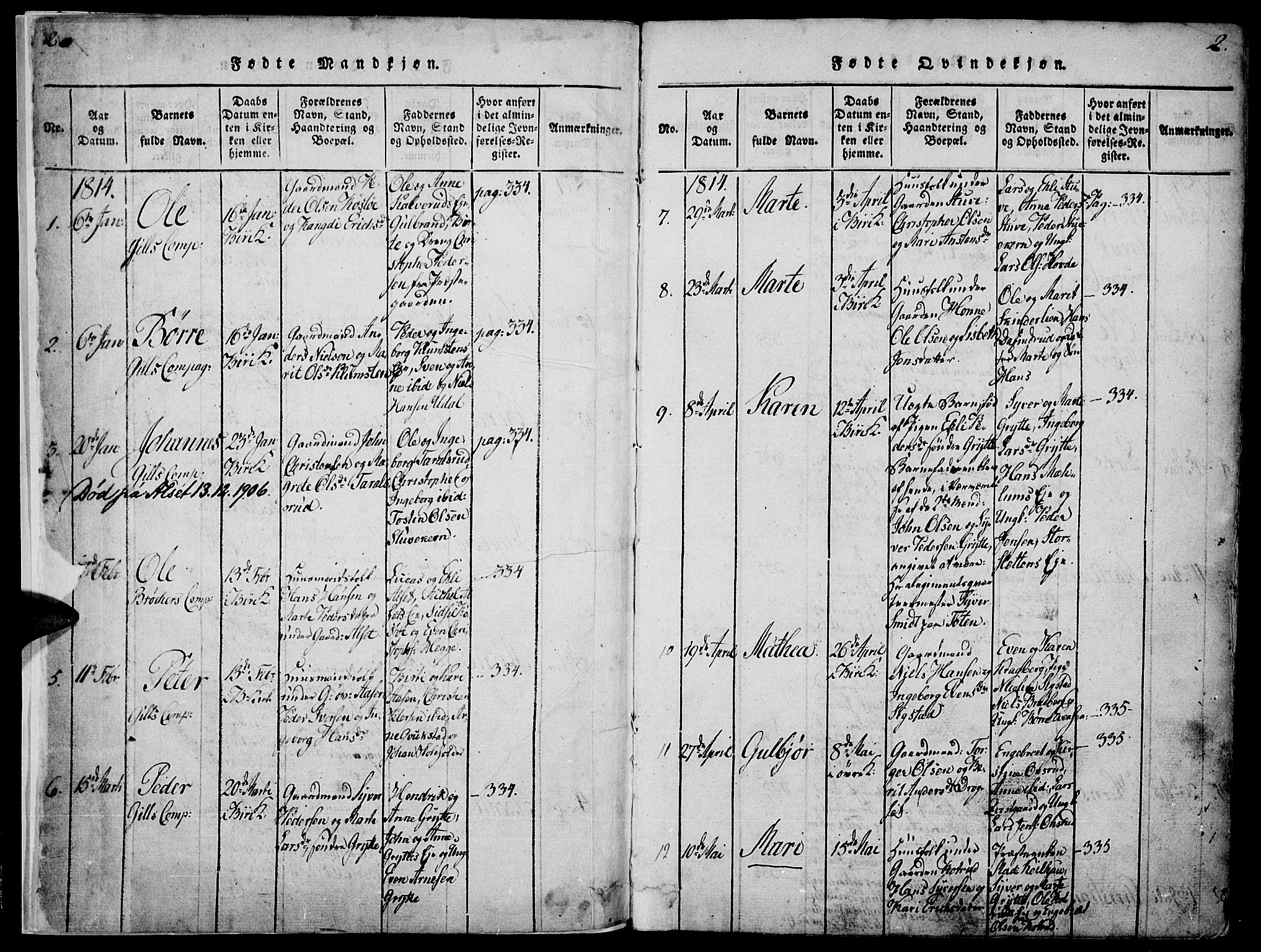 Biri prestekontor, SAH/PREST-096/H/Ha/Haa/L0003: Parish register (official) no. 3, 1814-1828, p. 2