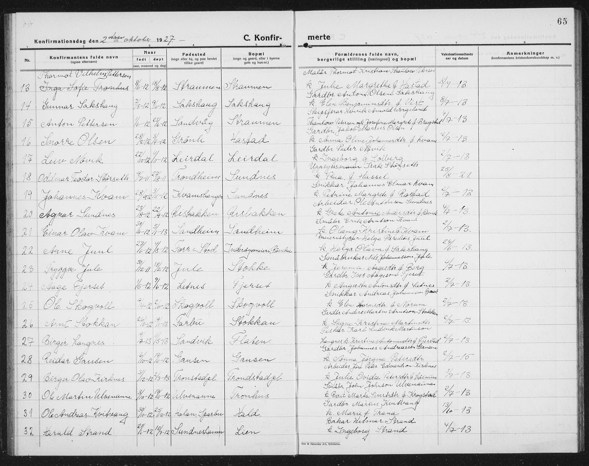 Ministerialprotokoller, klokkerbøker og fødselsregistre - Nord-Trøndelag, SAT/A-1458/730/L0303: Parish register (copy) no. 730C06, 1924-1933, p. 65