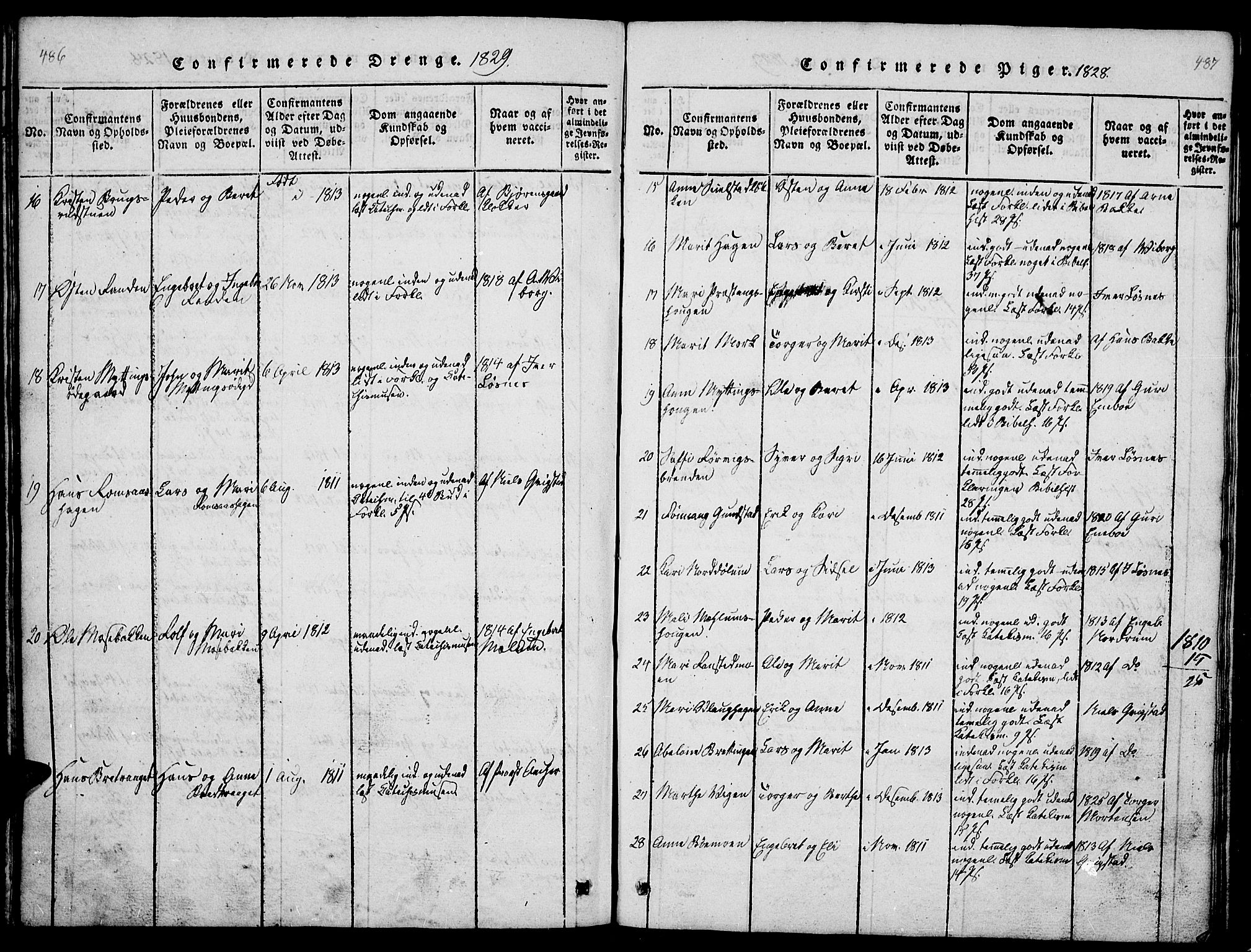 Ringebu prestekontor, SAH/PREST-082/H/Ha/Hab/L0001: Parish register (copy) no. 1, 1821-1839, p. 486-487
