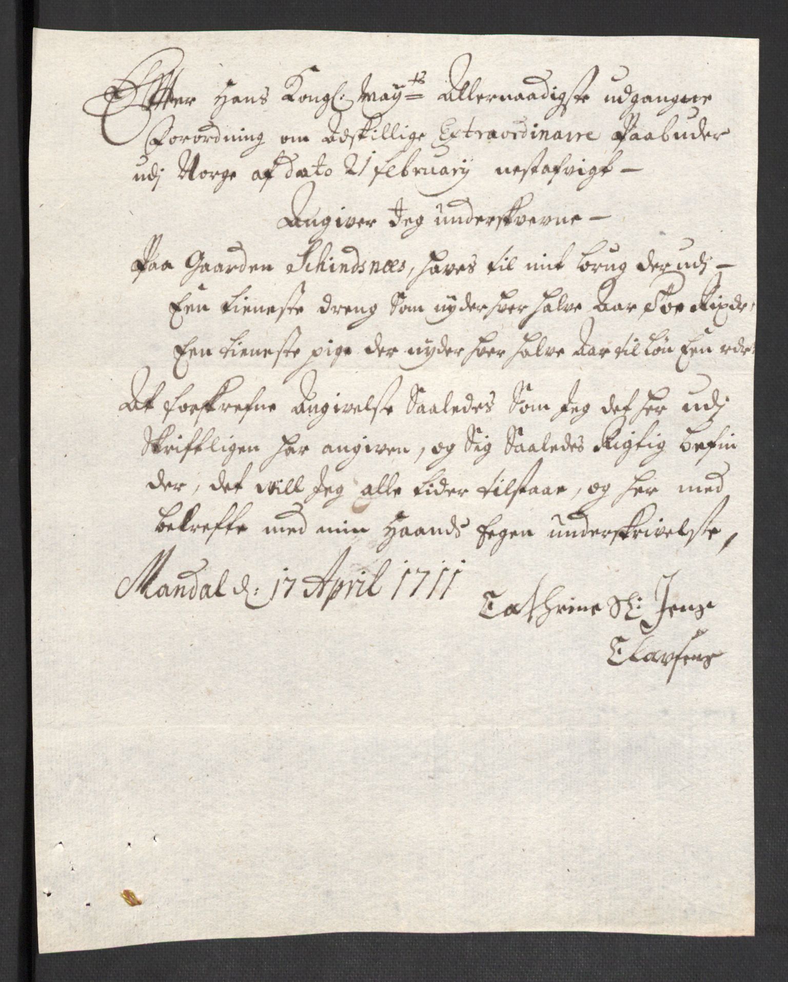 Rentekammeret inntil 1814, Reviderte regnskaper, Fogderegnskap, AV/RA-EA-4092/R43/L2554: Fogderegnskap Lista og Mandal, 1711, p. 476