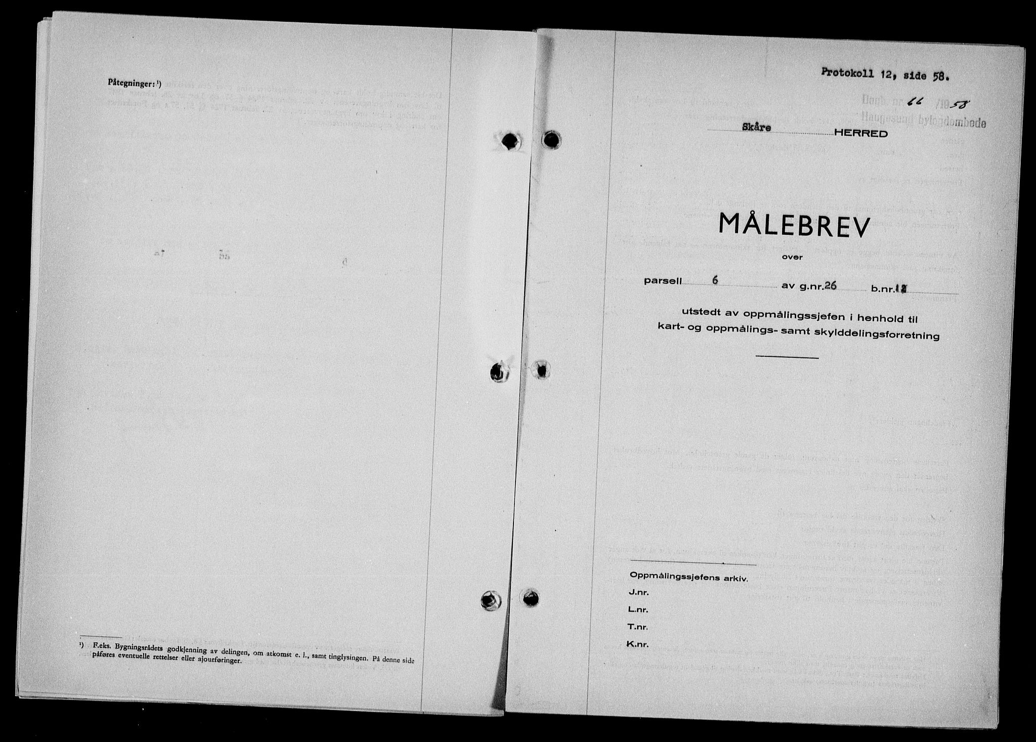 Haugesund tingrett, SAST/A-101415/01/II/IIC/L0068: Mortgage book no. A 9, 1956-1958, Diary no: : 66/1958
