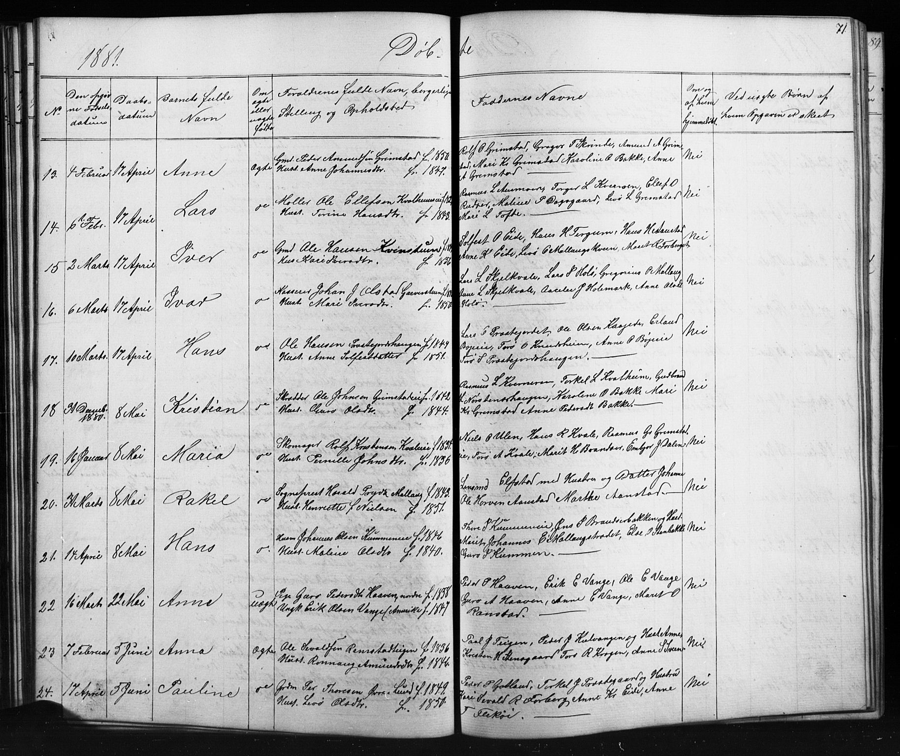 Skjåk prestekontor, SAH/PREST-072/H/Ha/Hab/L0001: Parish register (copy) no. 1, 1865-1893, p. 71