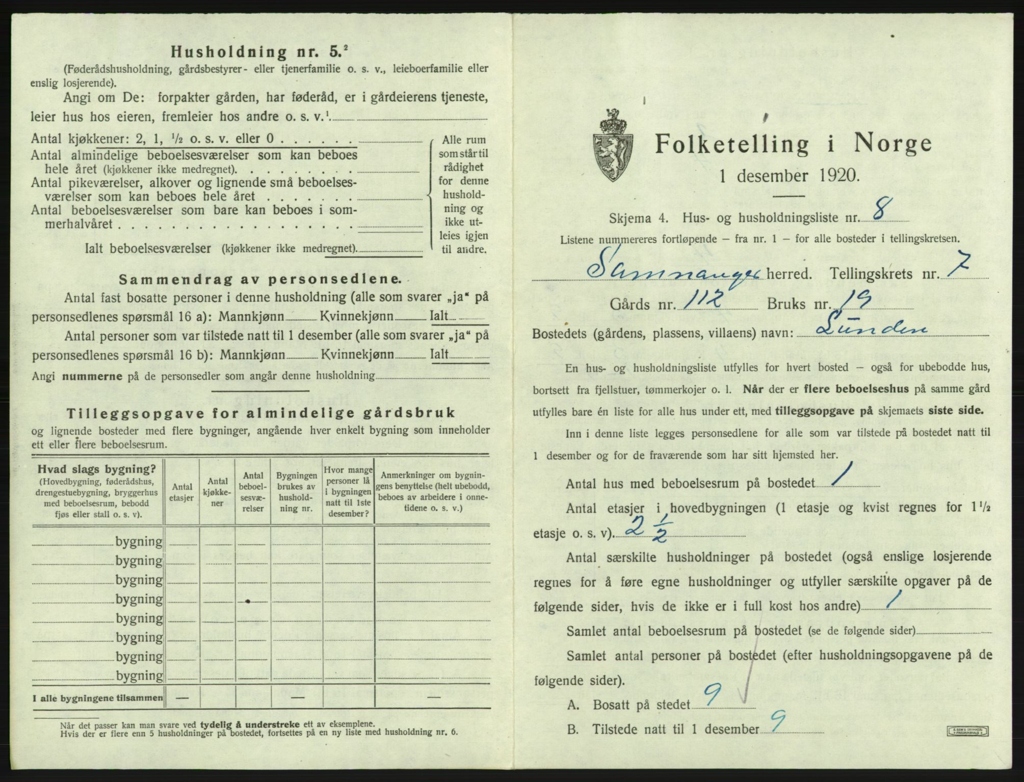 SAB, 1920 census for Samnanger, 1920, p. 410