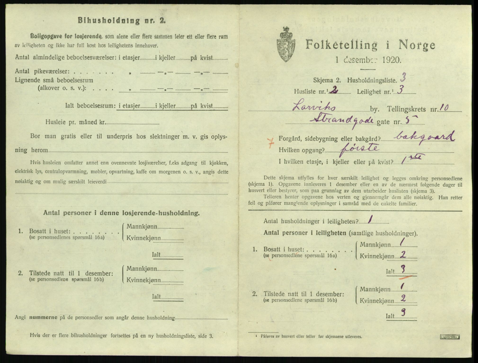 SAKO, 1920 census for Larvik, 1920, p. 7470