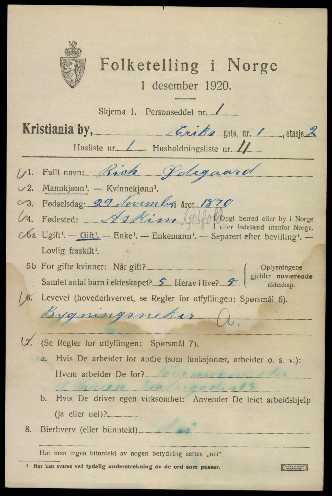 SAO, 1920 census for Kristiania, 1920, p. 219559