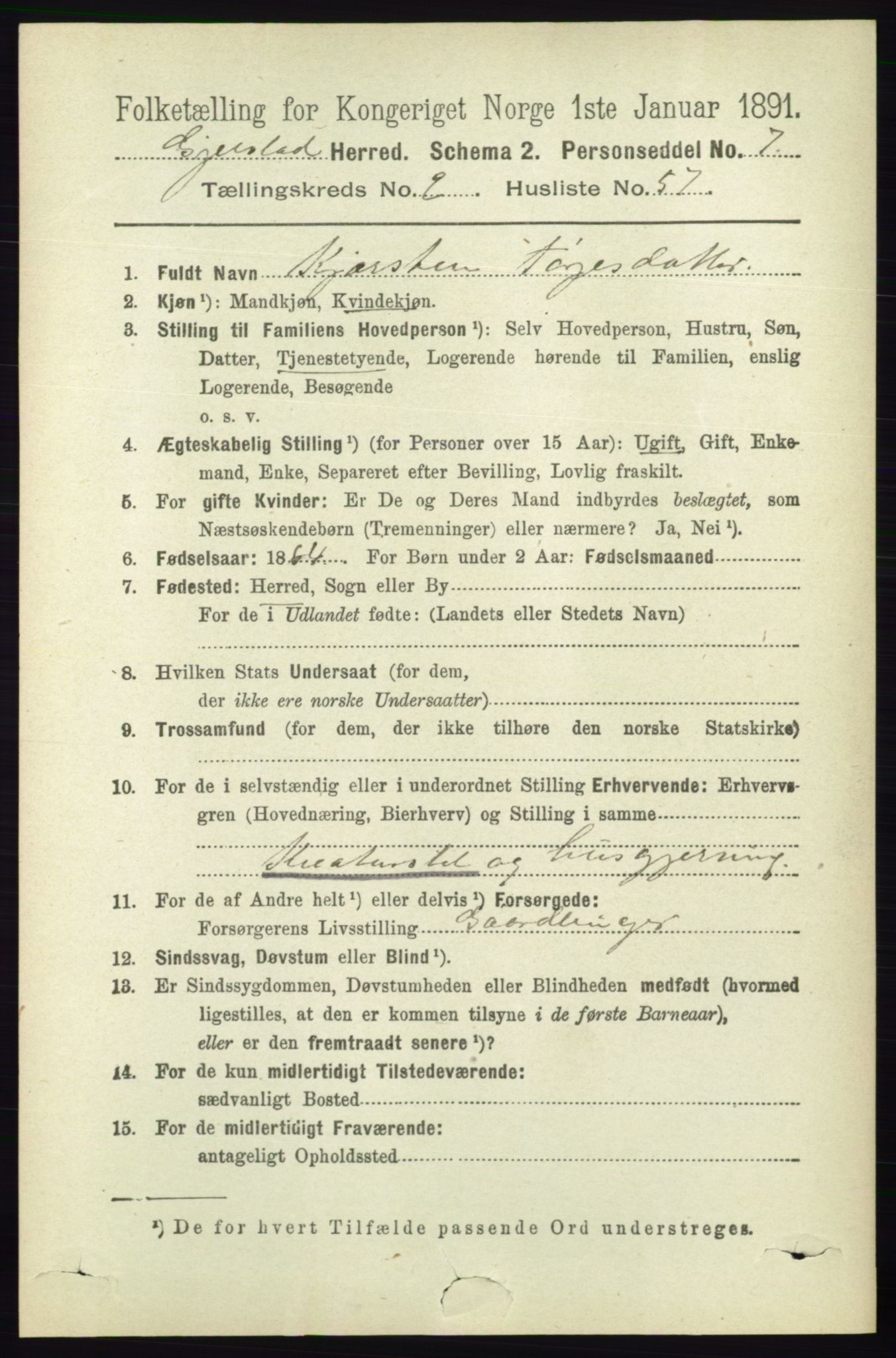 RA, 1891 census for 0911 Gjerstad, 1891, p. 987