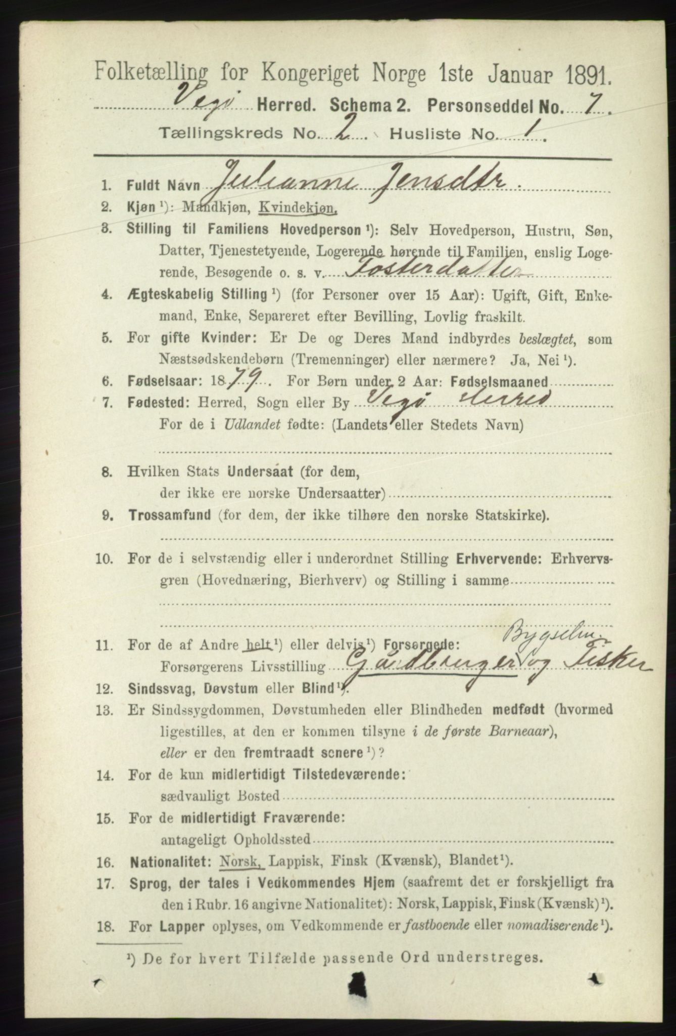 RA, 1891 census for 1815 Vega, 1891, p. 605