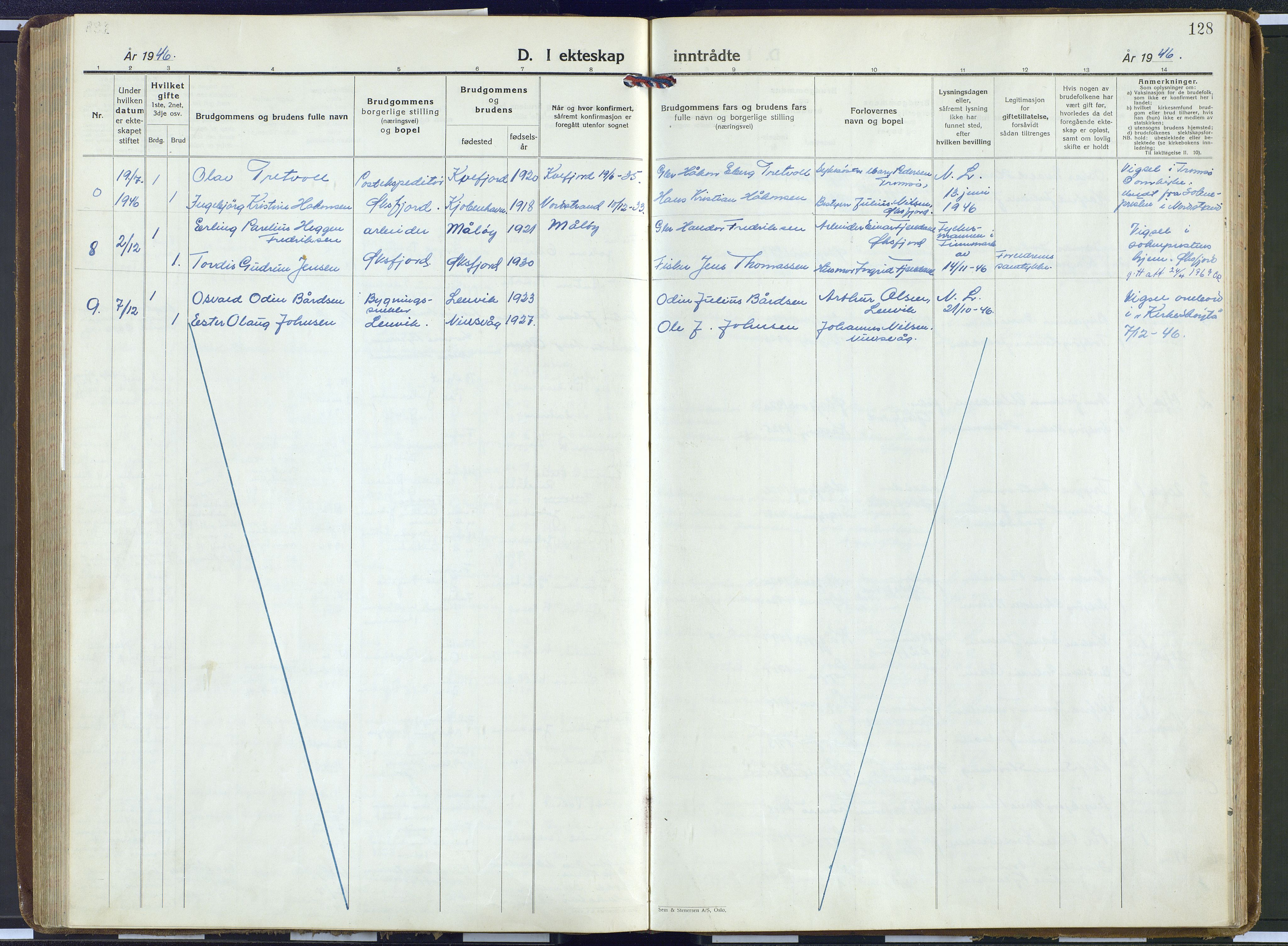 Loppa sokneprestkontor, AV/SATØ-S-1339/H/Ha/L0016kirke: Parish register (official) no. 16, 1942-1952, p. 128