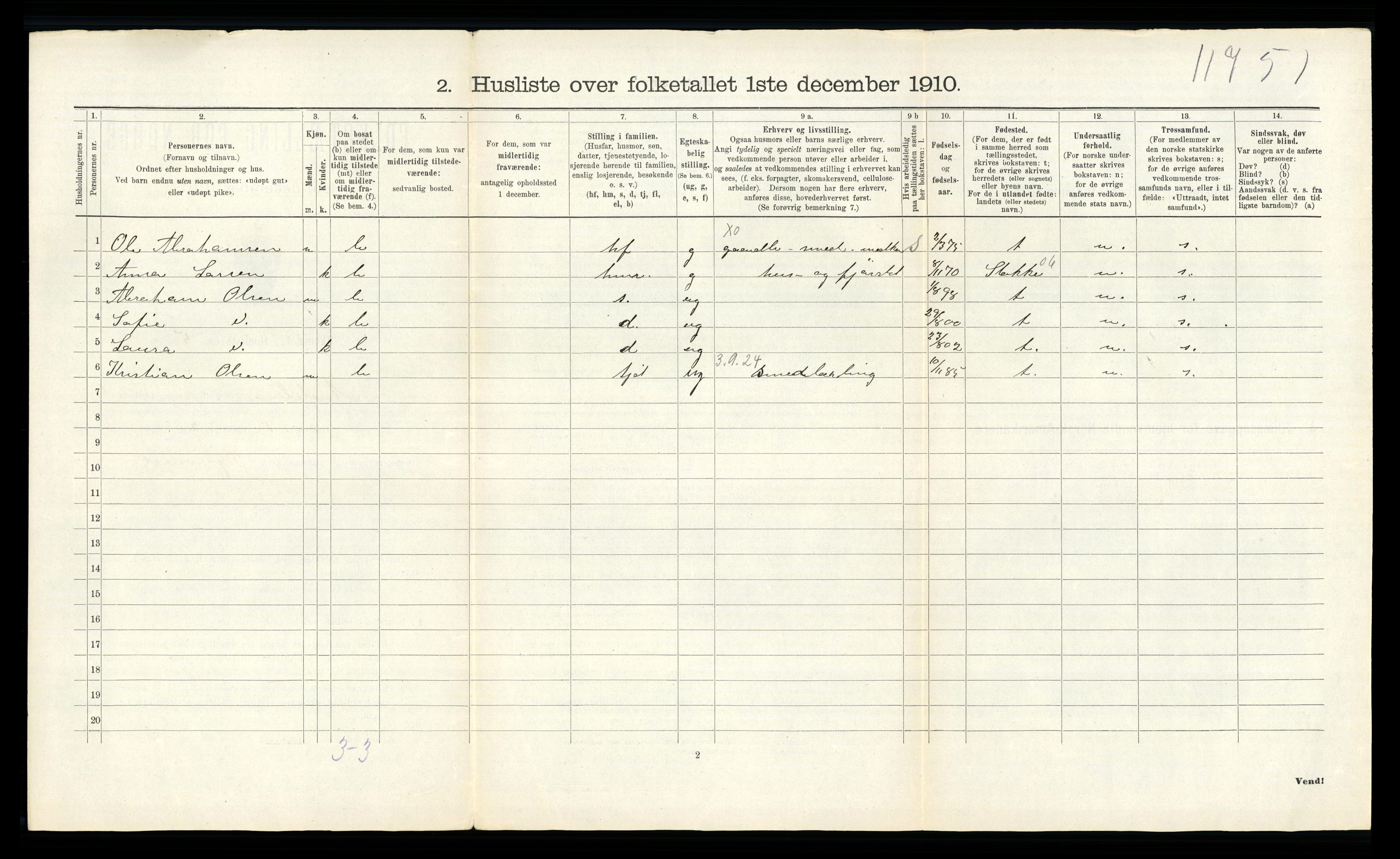 RA, 1910 census for Andebu, 1910, p. 60