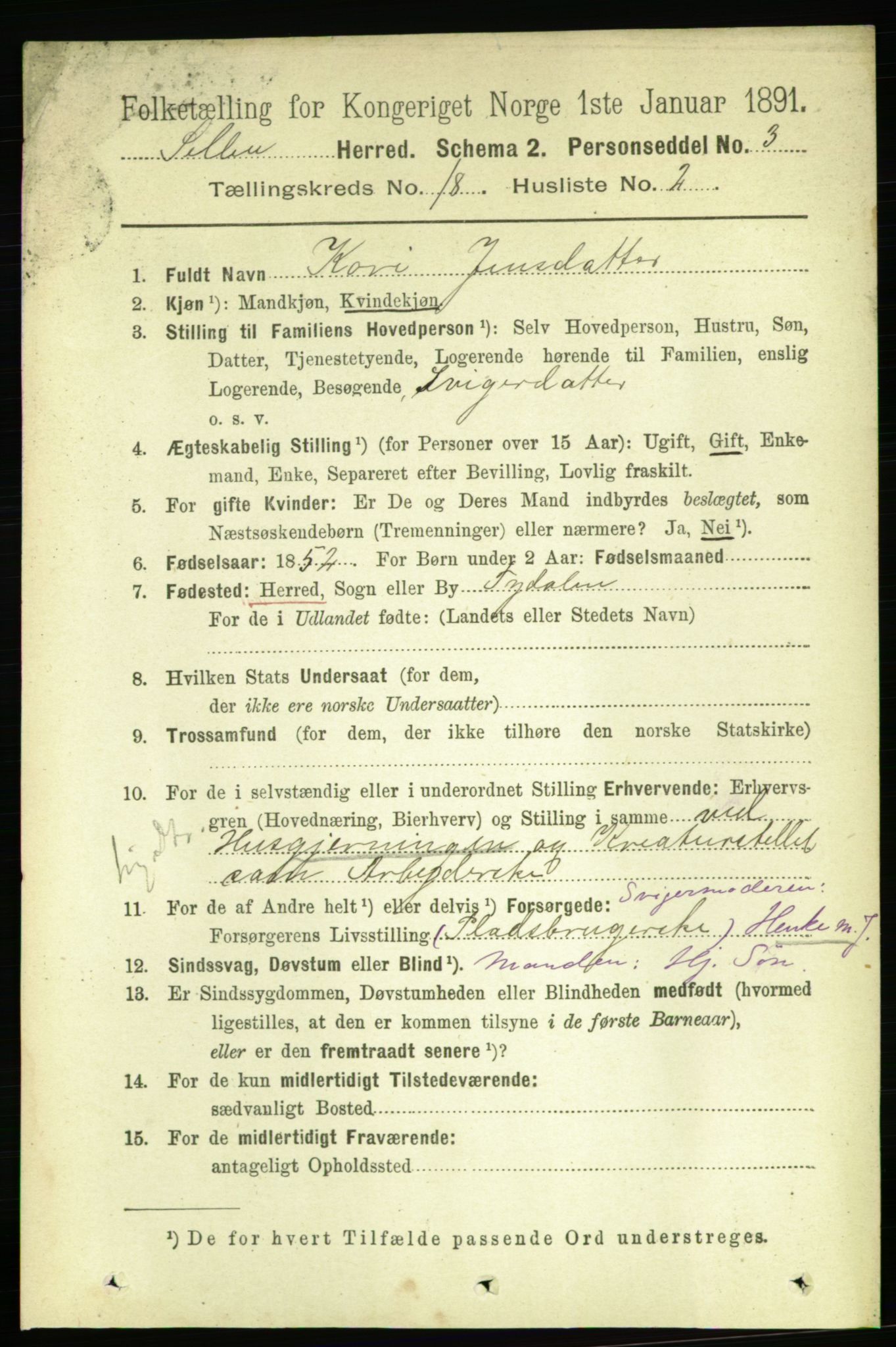 RA, 1891 census for 1664 Selbu, 1891, p. 6476