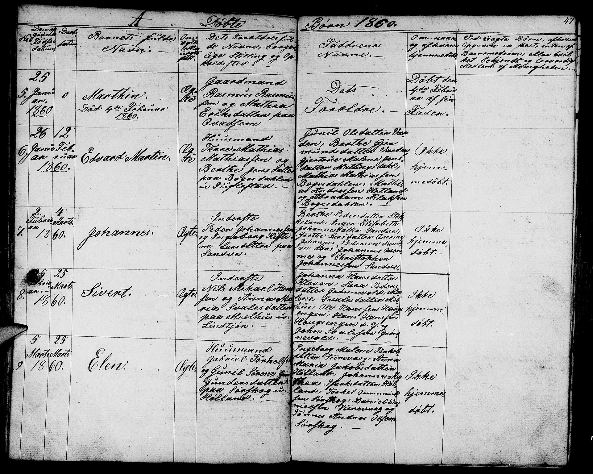 Eigersund sokneprestkontor, AV/SAST-A-101807/S09/L0003: Parish register (copy) no. B 3, 1846-1875, p. 47