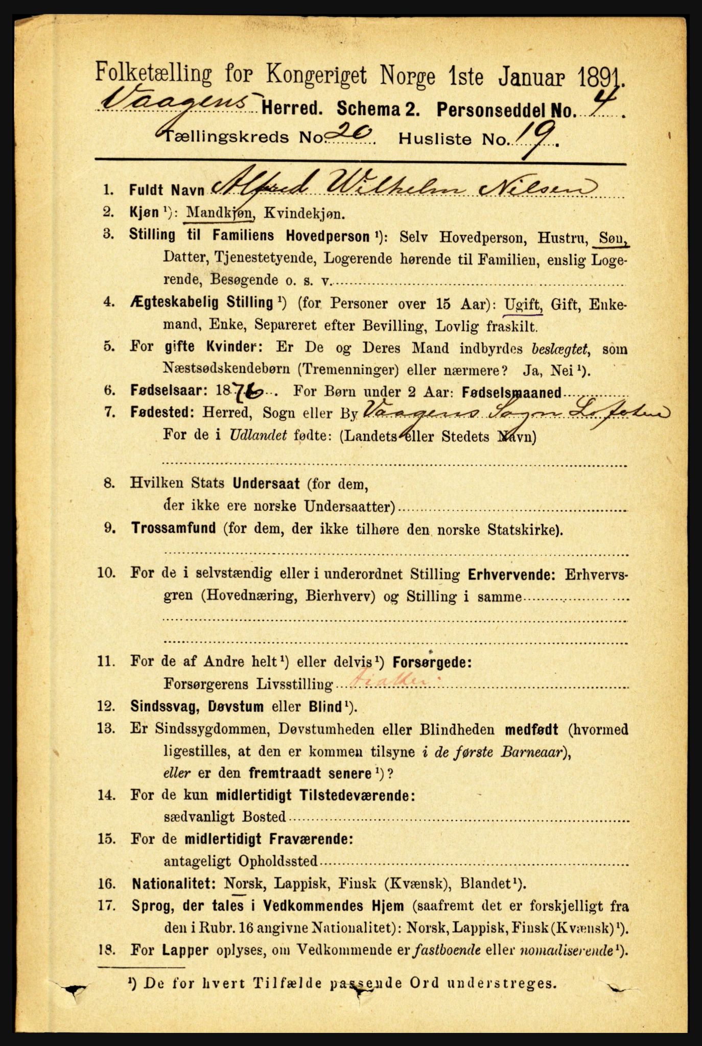 RA, 1891 census for 1865 Vågan, 1891, p. 5961