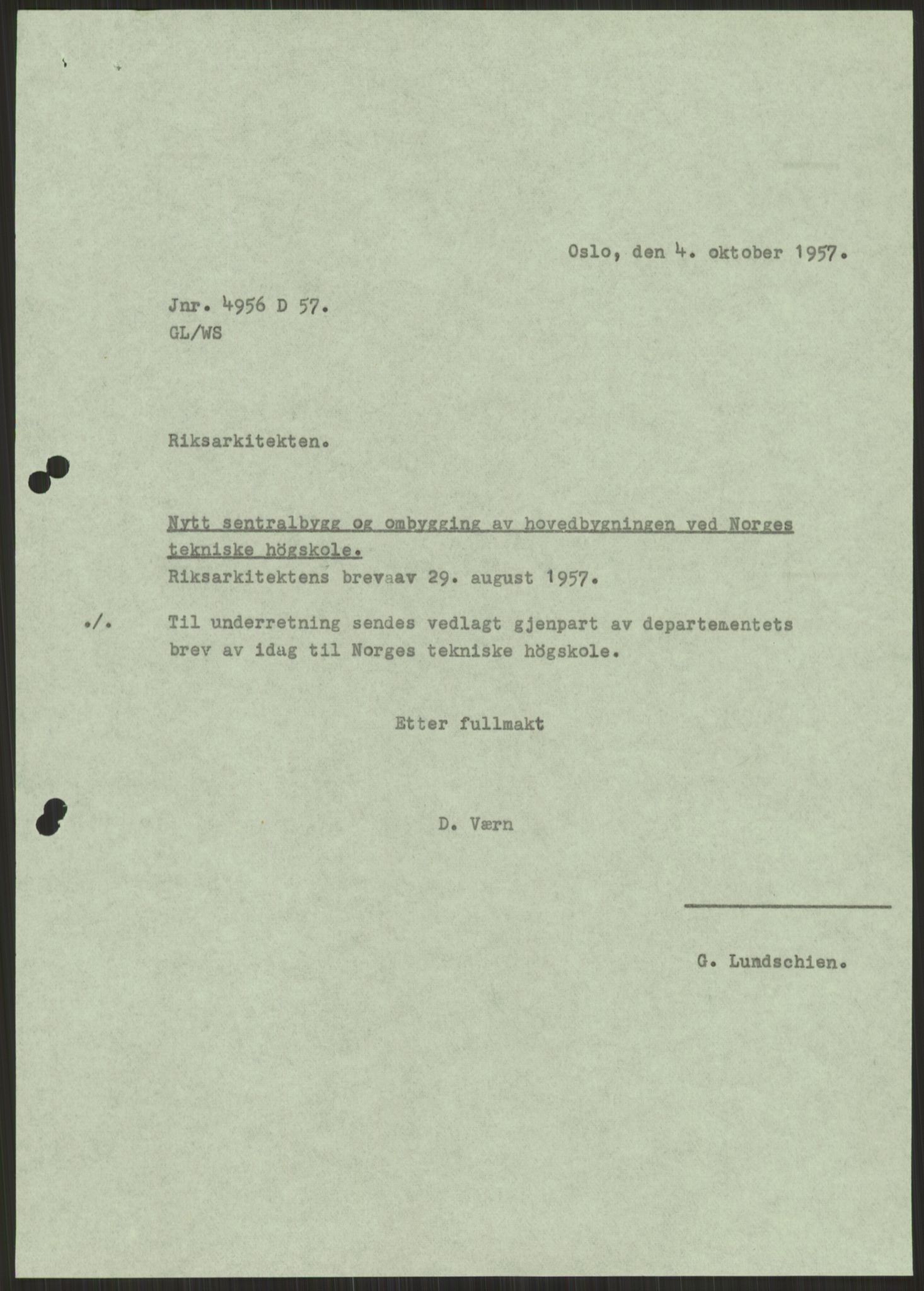 Kirke- og undervisningsdepartementet, Kulturavdelingen, RA/S-2309/D/Db/L0056/0001: 024 BYGGESAKER UNIVERSITETET I TRONDHEIM / 024 Sentralbygg og hovedbygning 1956-68, 1956-1968, p. 9