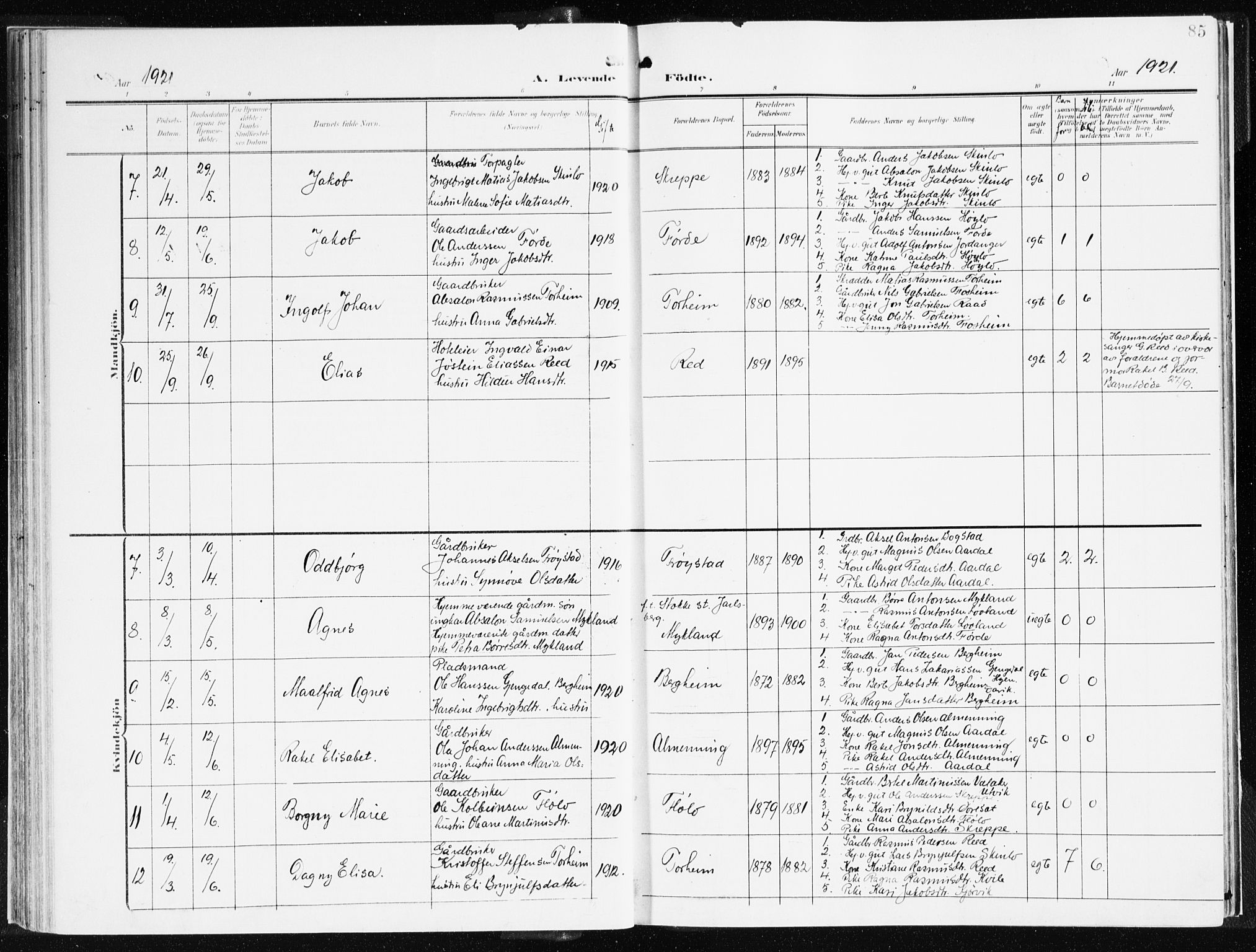 Gloppen sokneprestembete, AV/SAB-A-80101/H/Haa/Haac/L0003: Parish register (official) no. C 3, 1904-1921, p. 85