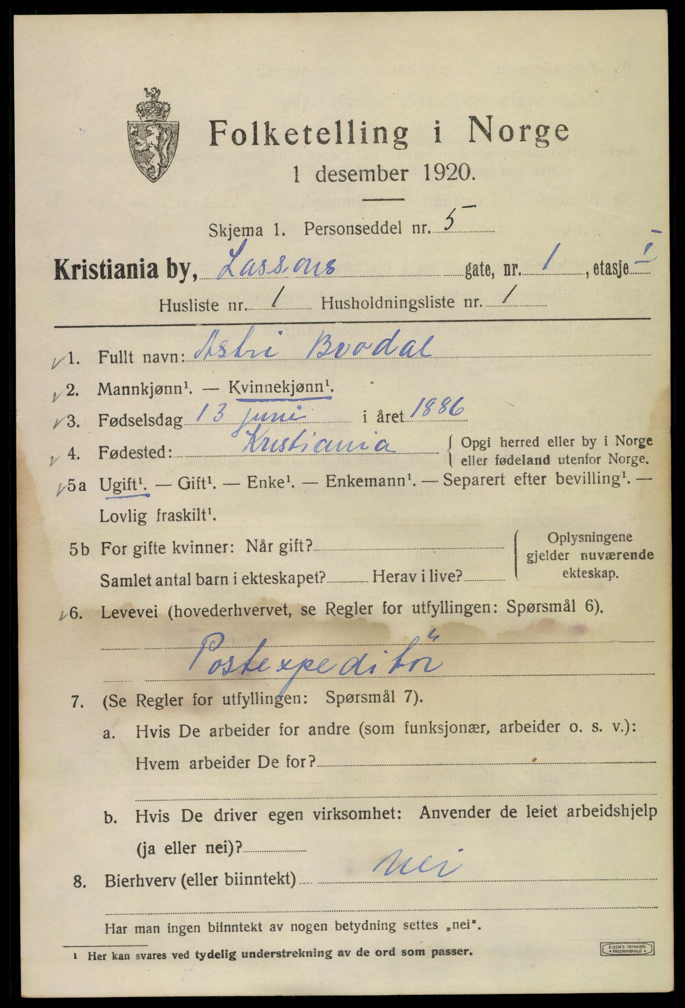 SAO, 1920 census for Kristiania, 1920, p. 361845