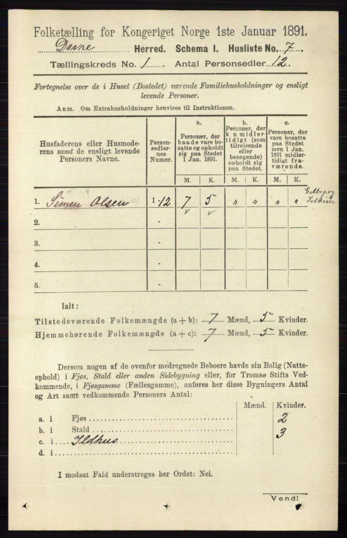 RA, 1891 census for 0511 Dovre, 1891, p. 24