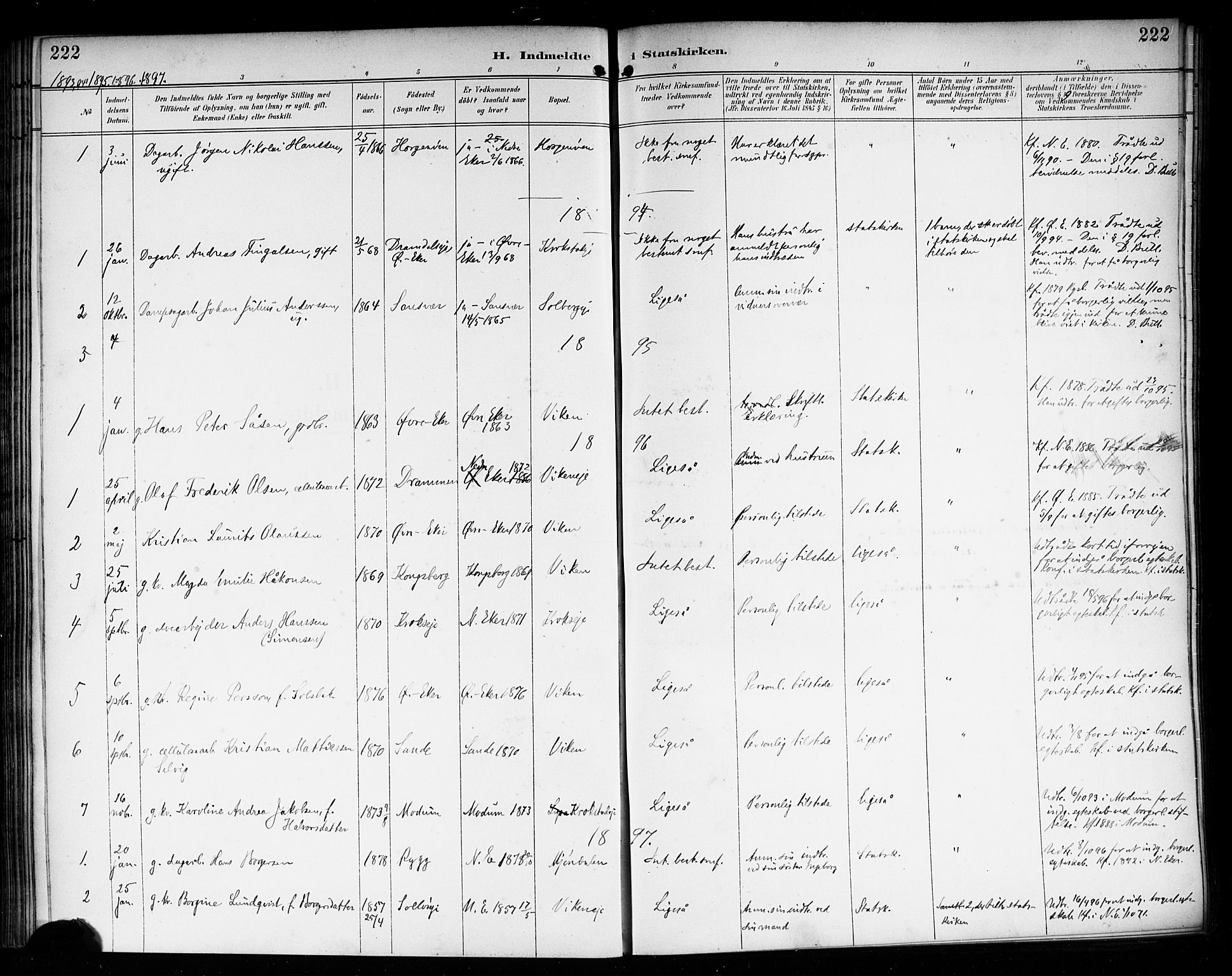 Nedre Eiker kirkebøker, SAKO/A-612/F/Fa/L0004: Parish register (official) no. 4, 1893-1898, p. 222