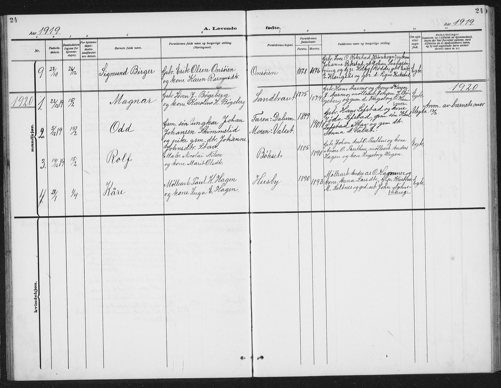 Ministerialprotokoller, klokkerbøker og fødselsregistre - Sør-Trøndelag, SAT/A-1456/666/L0791: Parish register (copy) no. 666C04, 1909-1939, p. 24
