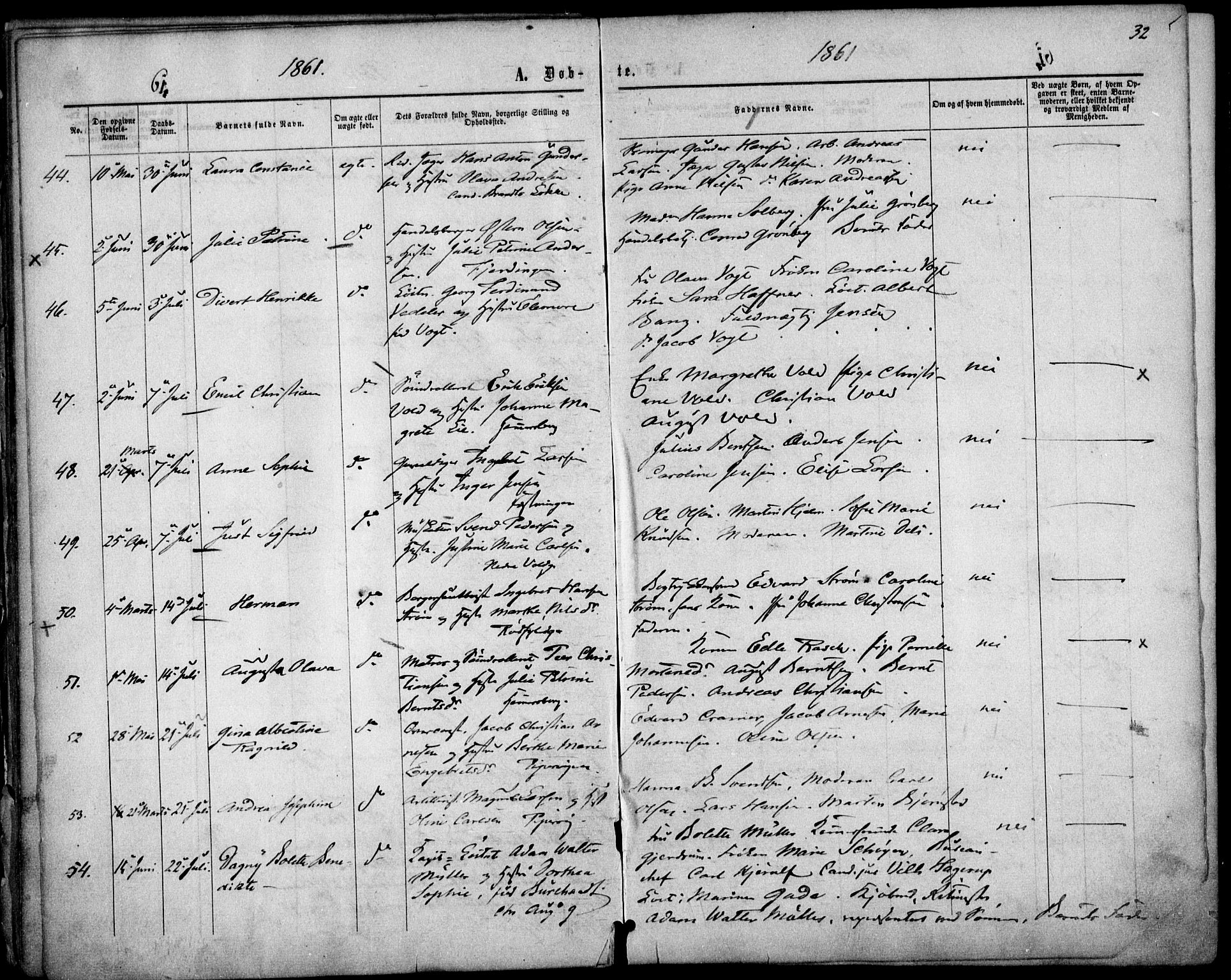 Garnisonsmenigheten Kirkebøker, AV/SAO-A-10846/F/Fa/L0010: Parish register (official) no. 10, 1859-1869, p. 32