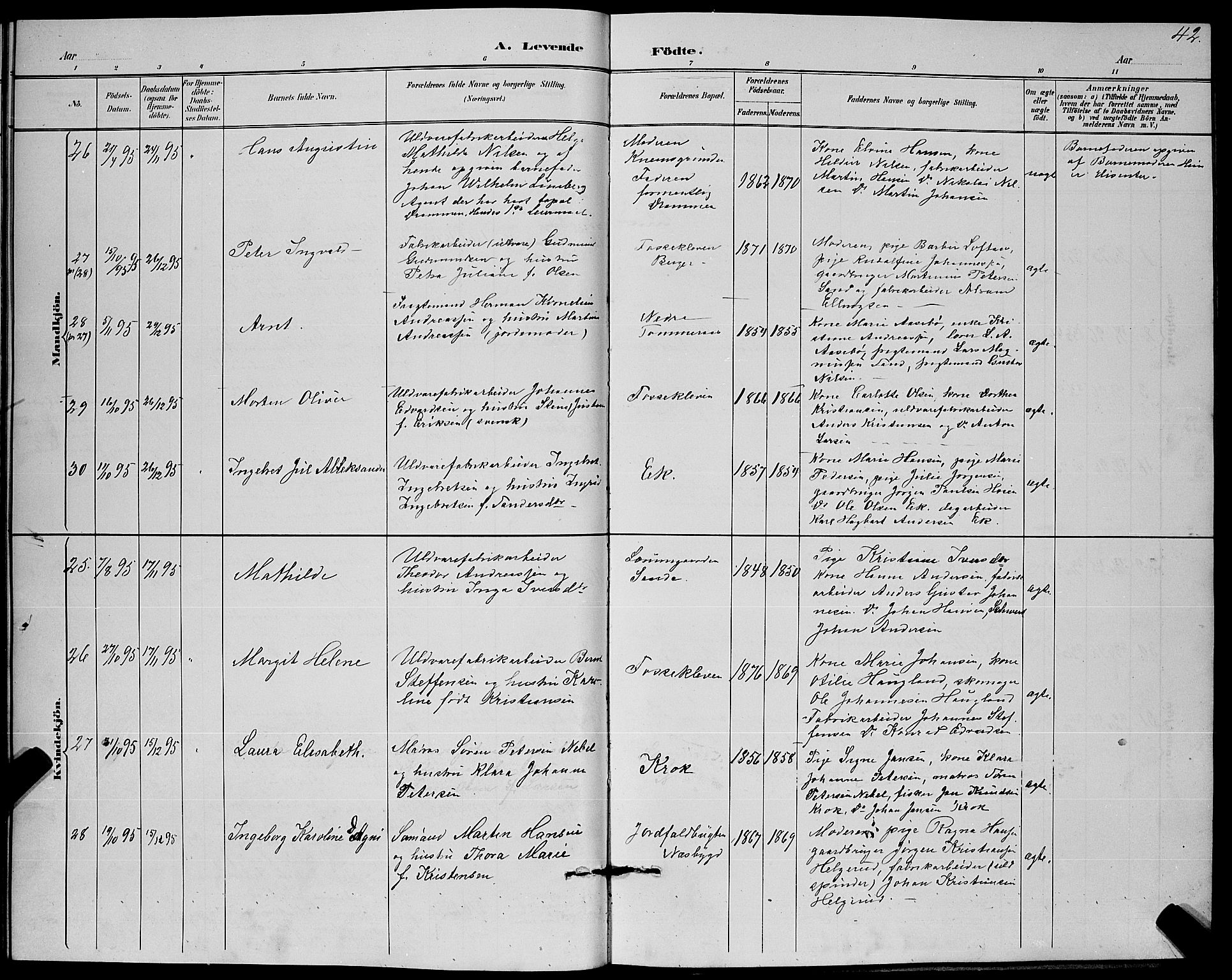 Strømm kirkebøker, SAKO/A-322/G/Ga/L0003: Parish register (copy) no. I 3, 1889-1896, p. 42