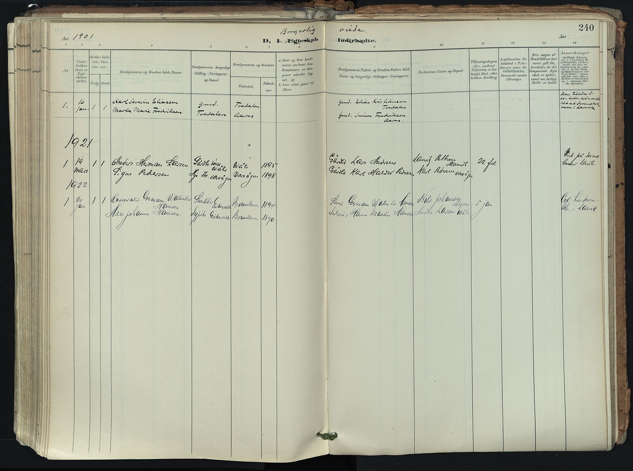 Brunlanes kirkebøker, SAKO/A-342/F/Fb/L0003: Parish register (official) no. II 3, 1900-1922, p. 240