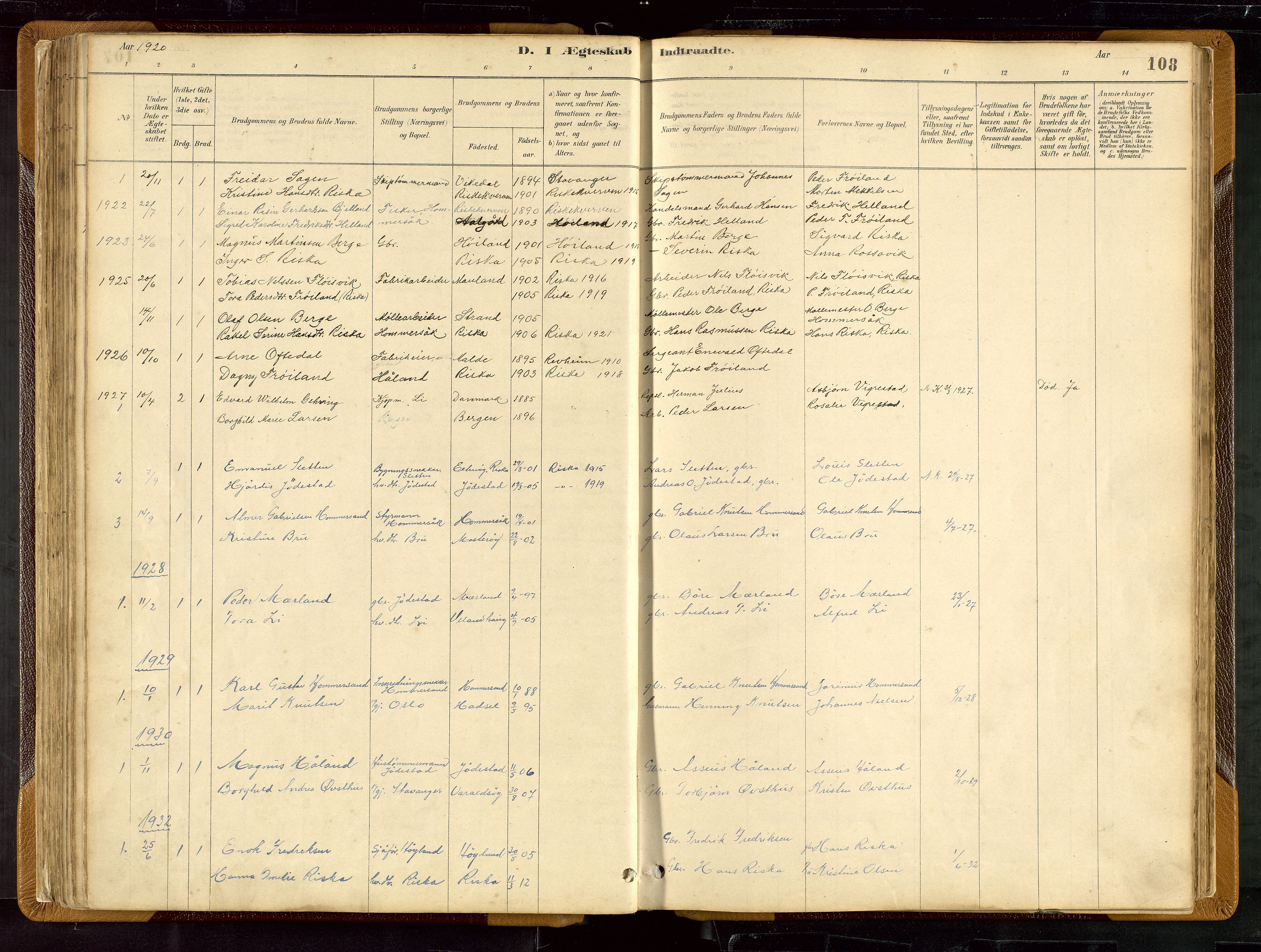 Hetland sokneprestkontor, SAST/A-101826/30/30BB/L0007: Parish register (copy) no. B 7, 1878-1910, p. 108