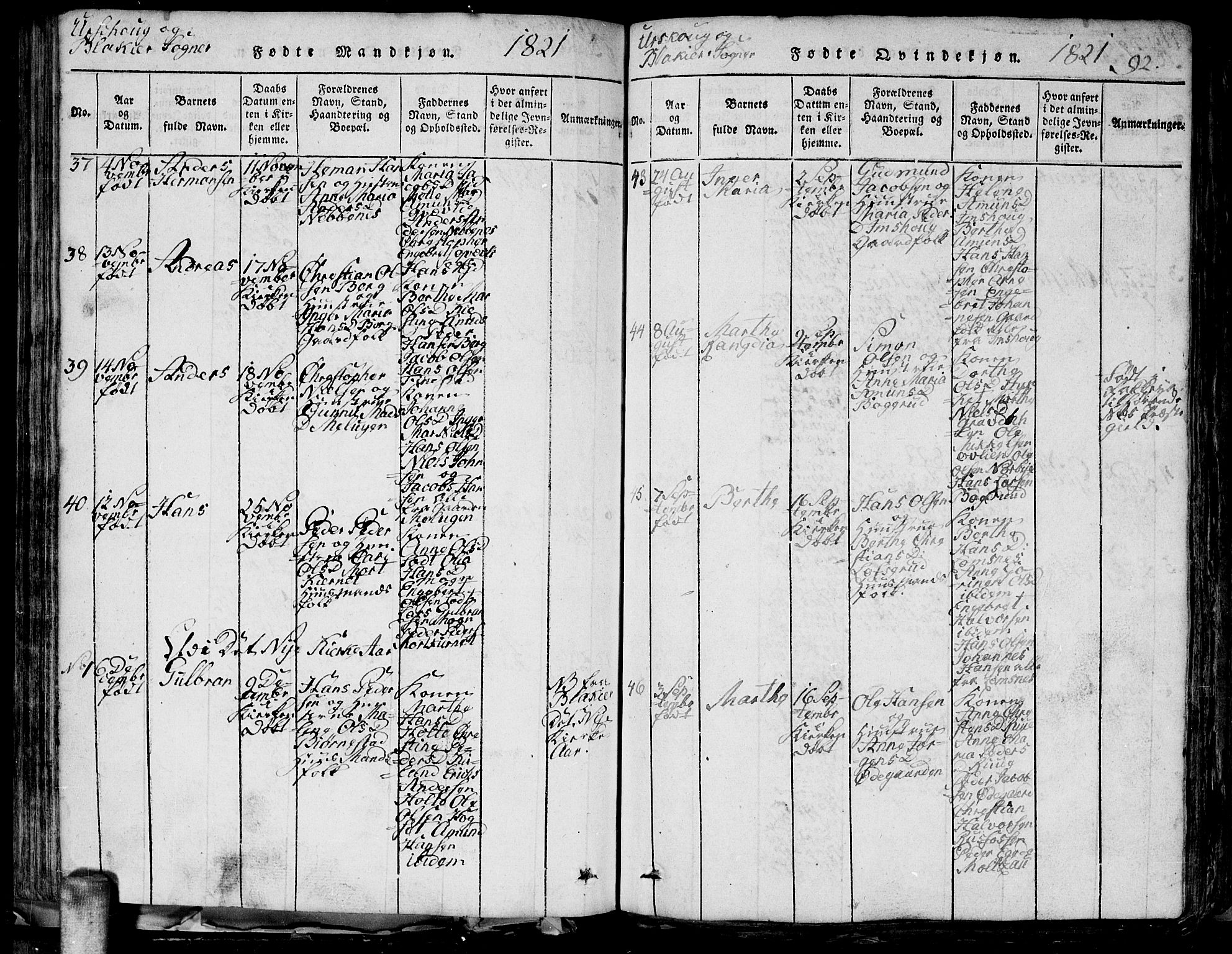 Aurskog prestekontor Kirkebøker, SAO/A-10304a/G/Ga/L0001: Parish register (copy) no. I 1, 1814-1829, p. 92