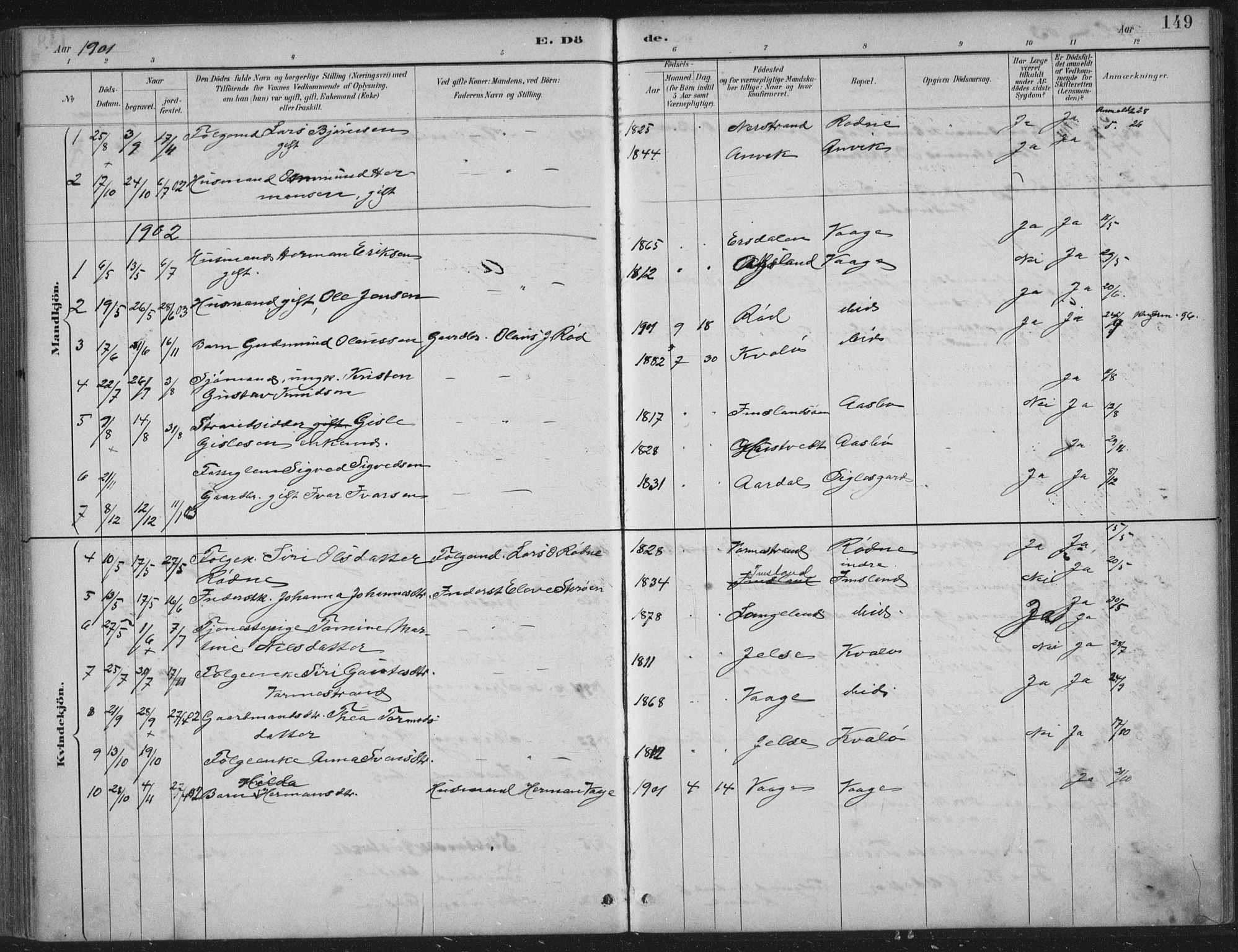 Vikedal sokneprestkontor, AV/SAST-A-101840/01/IV: Parish register (official) no. A 12, 1886-1929, p. 149