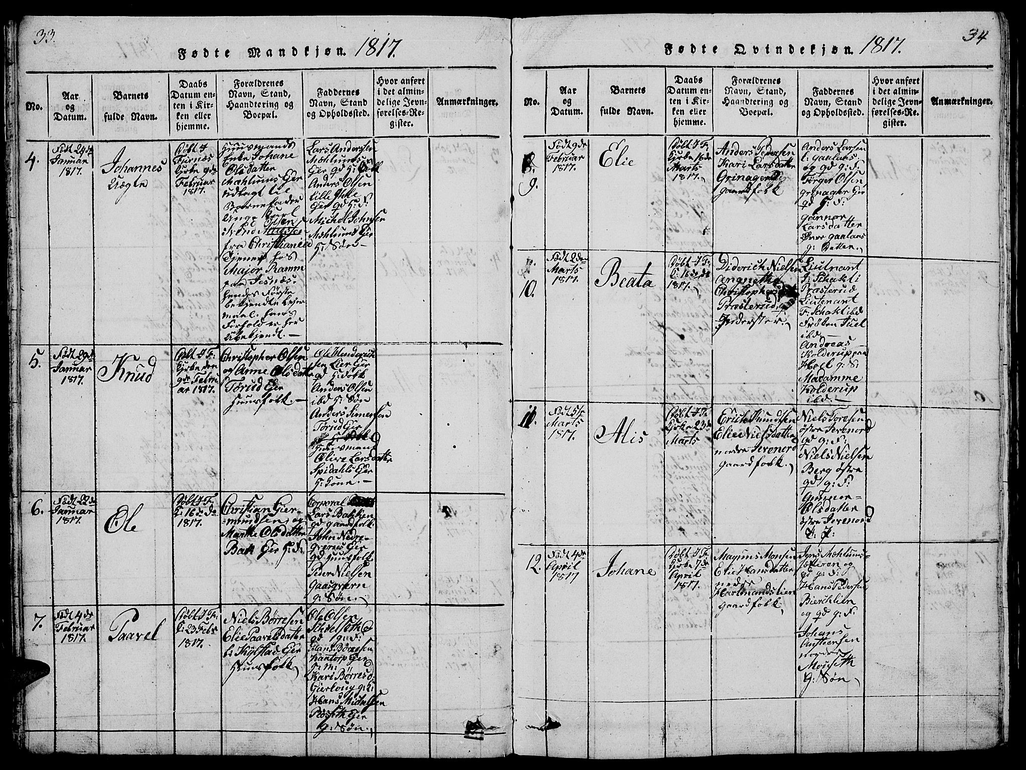 Vang prestekontor, Hedmark, SAH/PREST-008/H/Ha/Hab/L0005: Parish register (copy) no. 5, 1815-1836, p. 33-34
