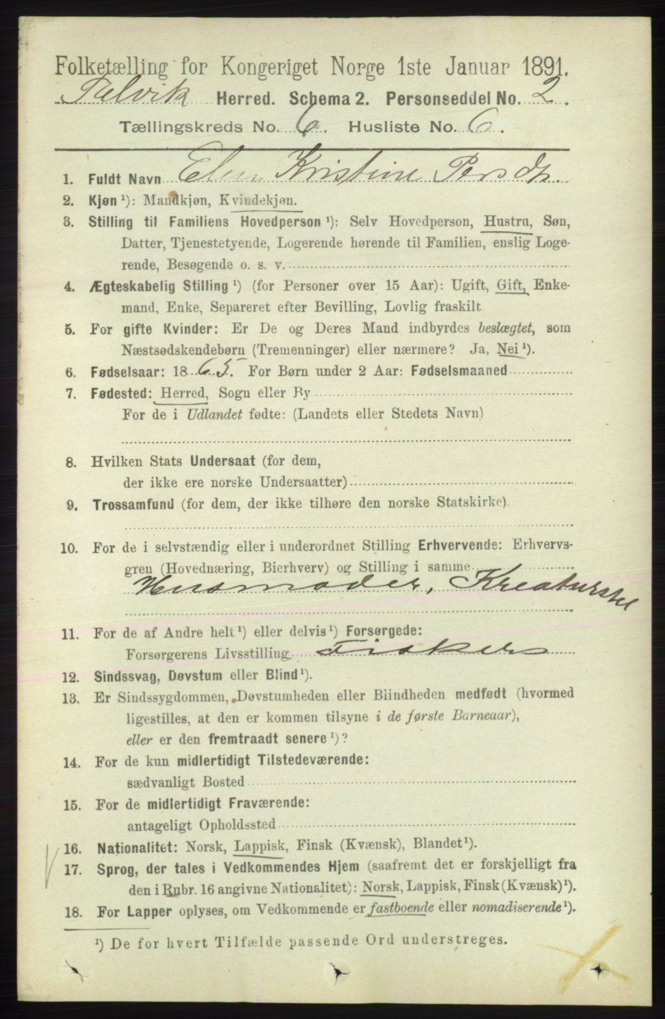 RA, 1891 census for 2013 Talvik, 1891, p. 1640