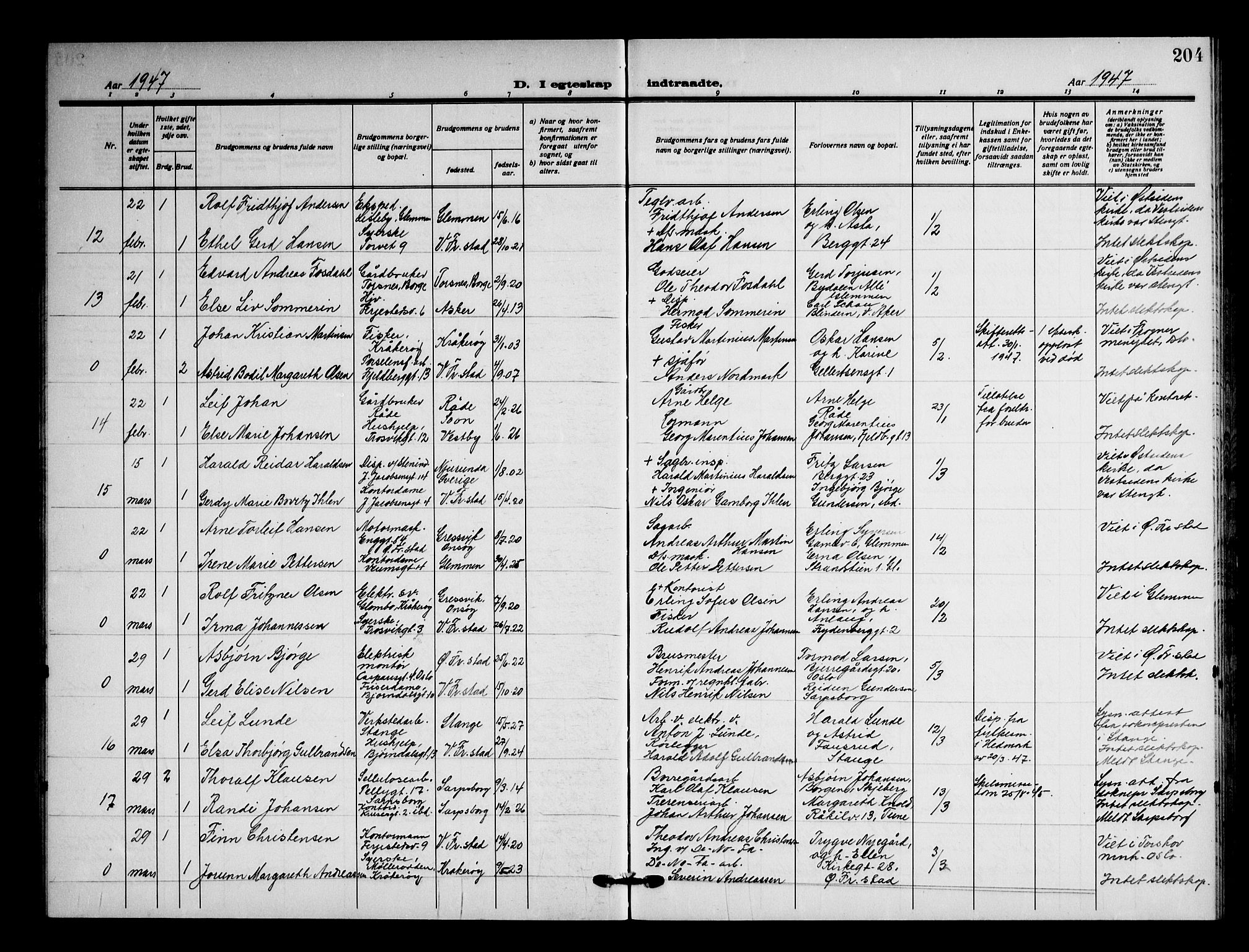 Fredrikstad domkirkes prestekontor Kirkebøker, AV/SAO-A-10906/G/Ga/L0006: Parish register (copy) no. 6, 1923-1949, p. 204