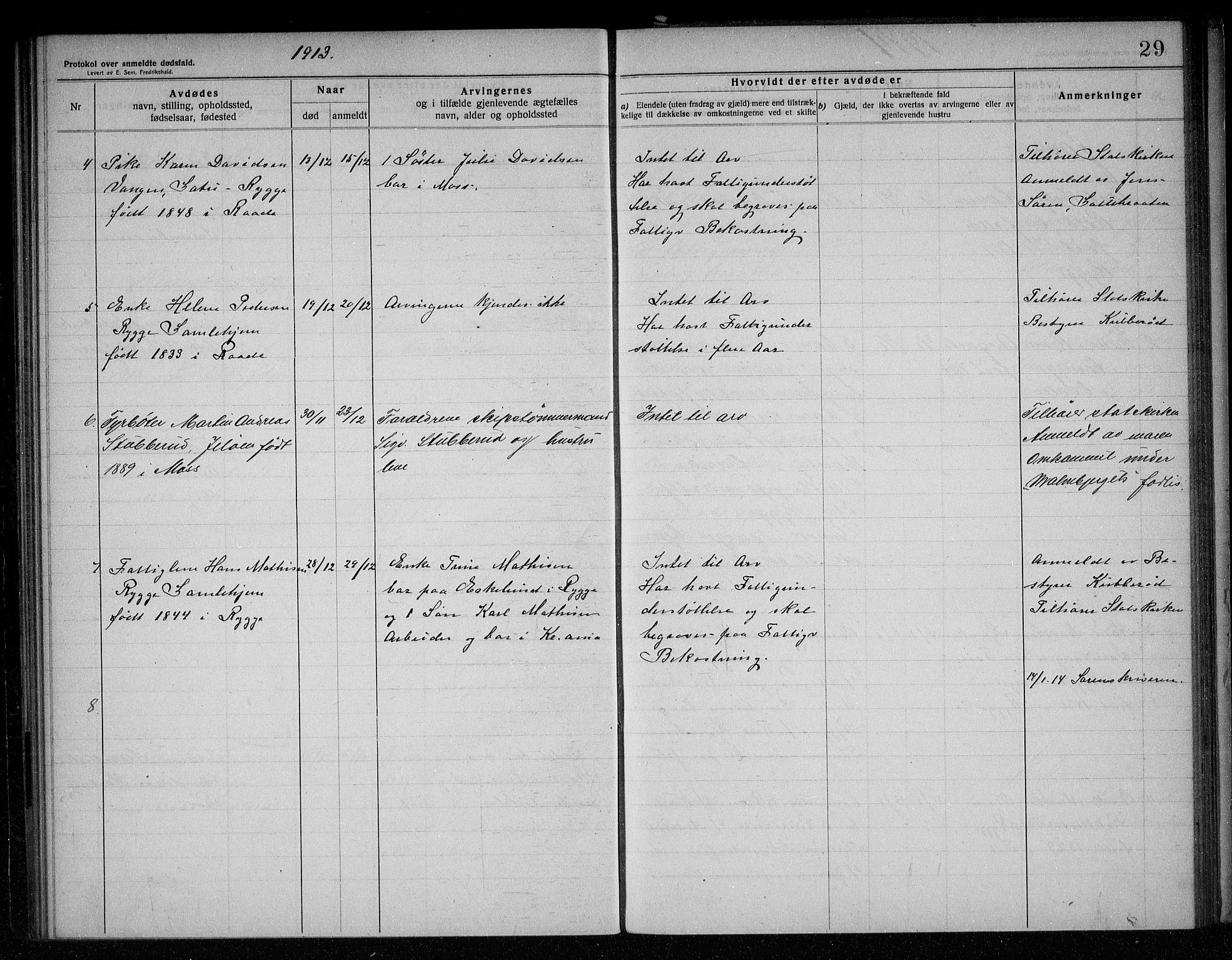 Rygge lensmannskontor, AV/SAO-A-10005/H/Ha/Haa/L0005: Dødsfallsprotokoll, 1912-1916, p. 29