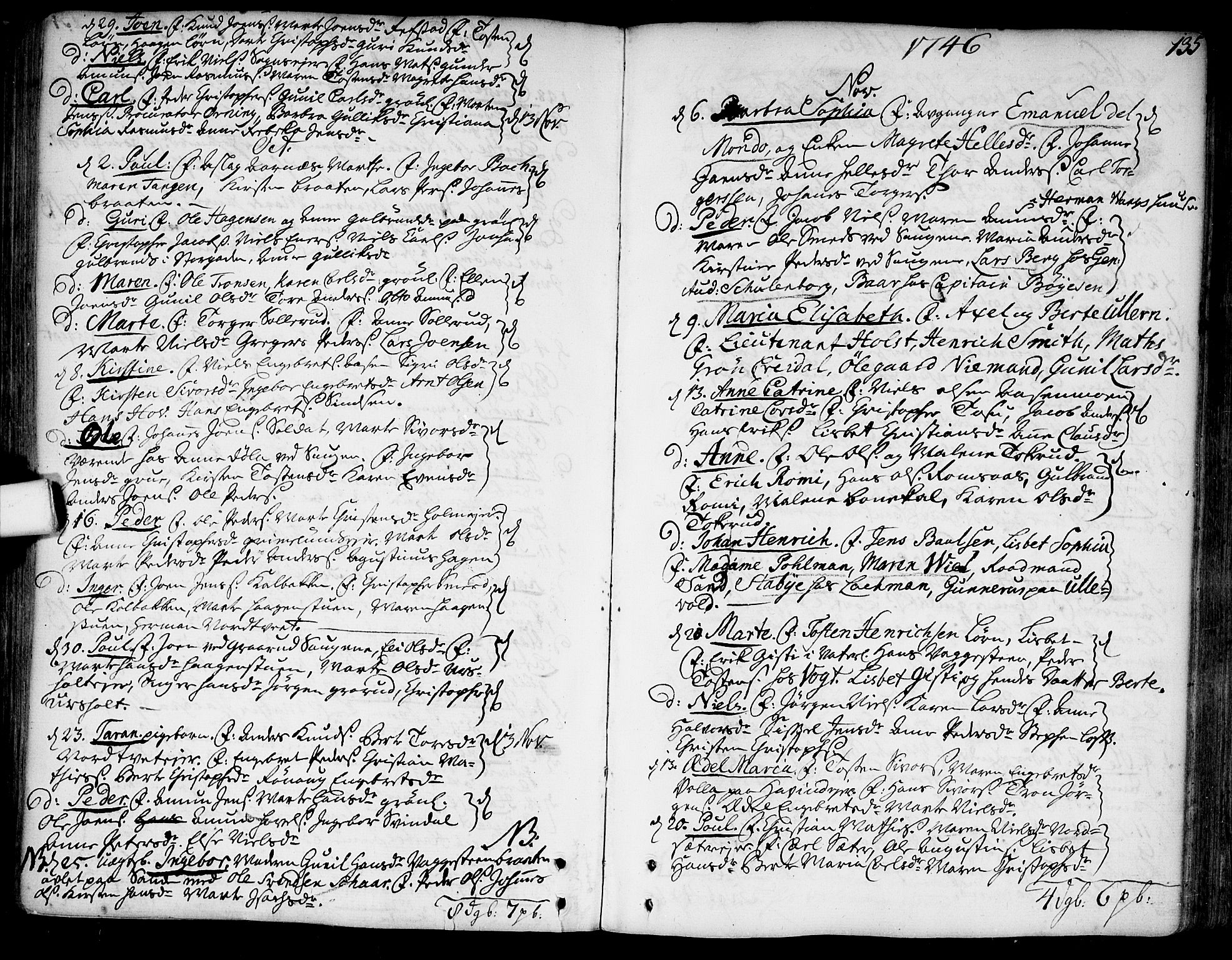 Aker prestekontor kirkebøker, SAO/A-10861/F/L0007: Parish register (official) no. 7, 1734-1748, p. 135