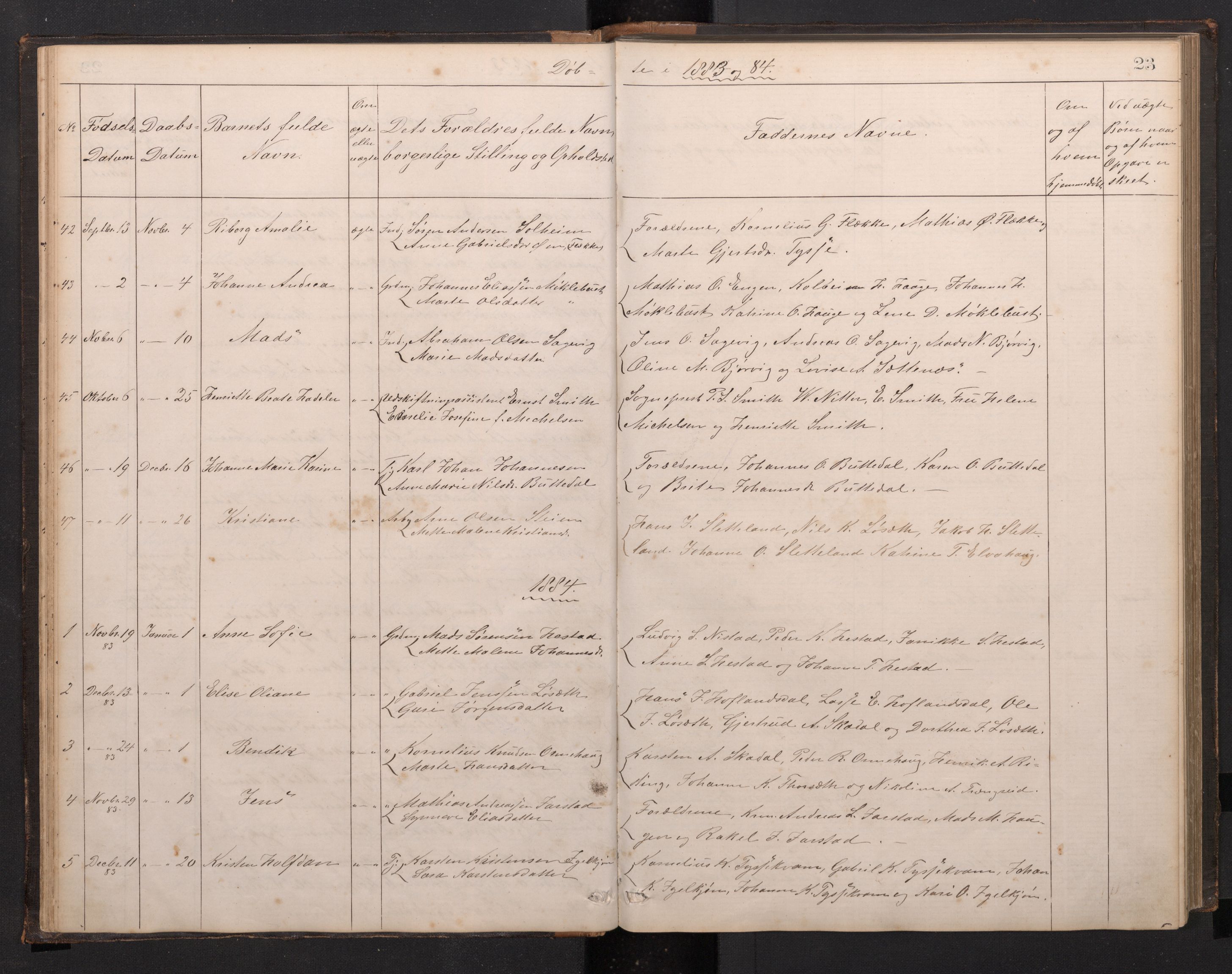 Fjaler sokneprestembete, SAB/A-79801/H/Hab/Habc/L0002: Parish register (copy) no. C 2, 1879-1893, p. 22b-23a