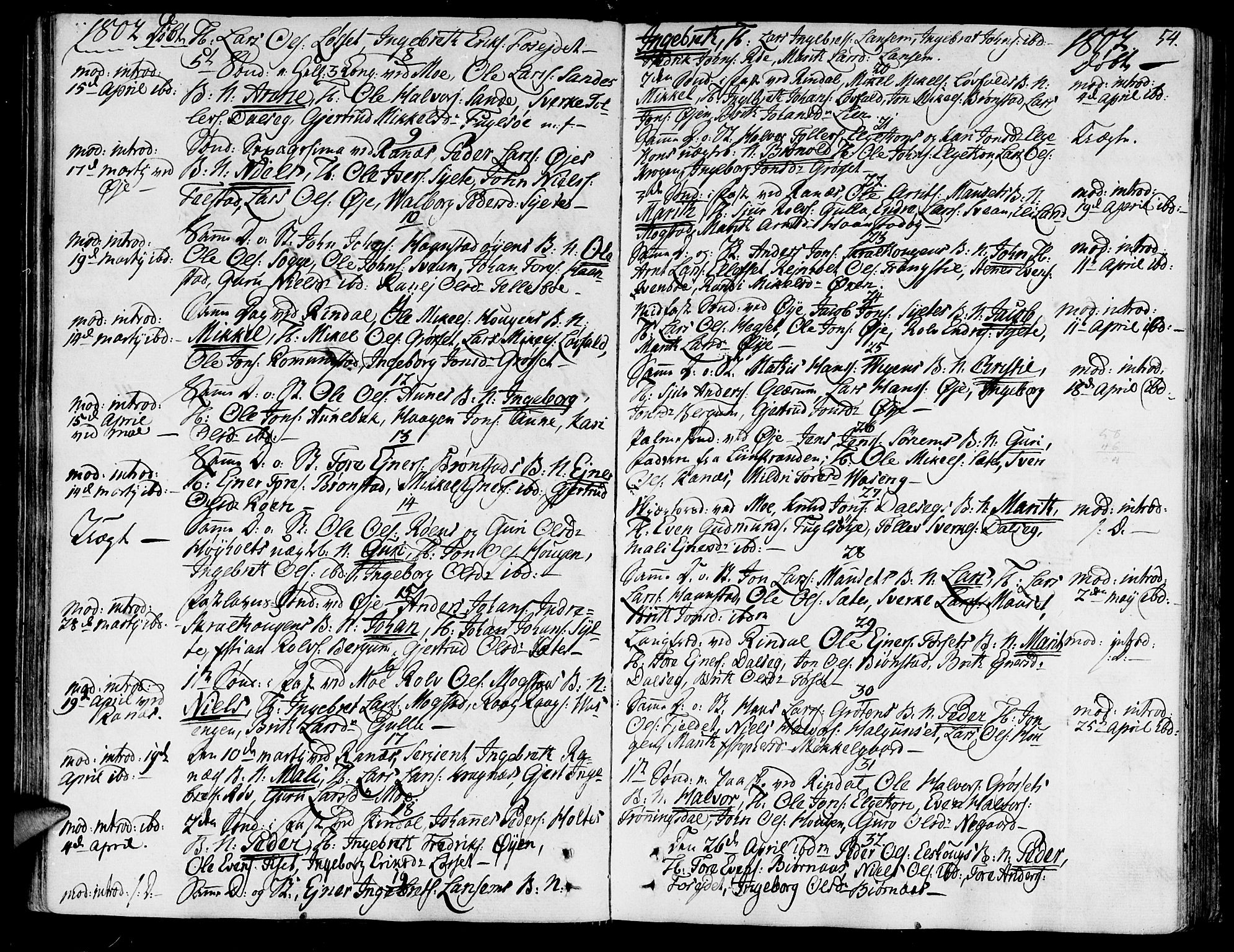 Ministerialprotokoller, klokkerbøker og fødselsregistre - Møre og Romsdal, SAT/A-1454/595/L1040: Parish register (official) no. 595A02, 1797-1819, p. 54
