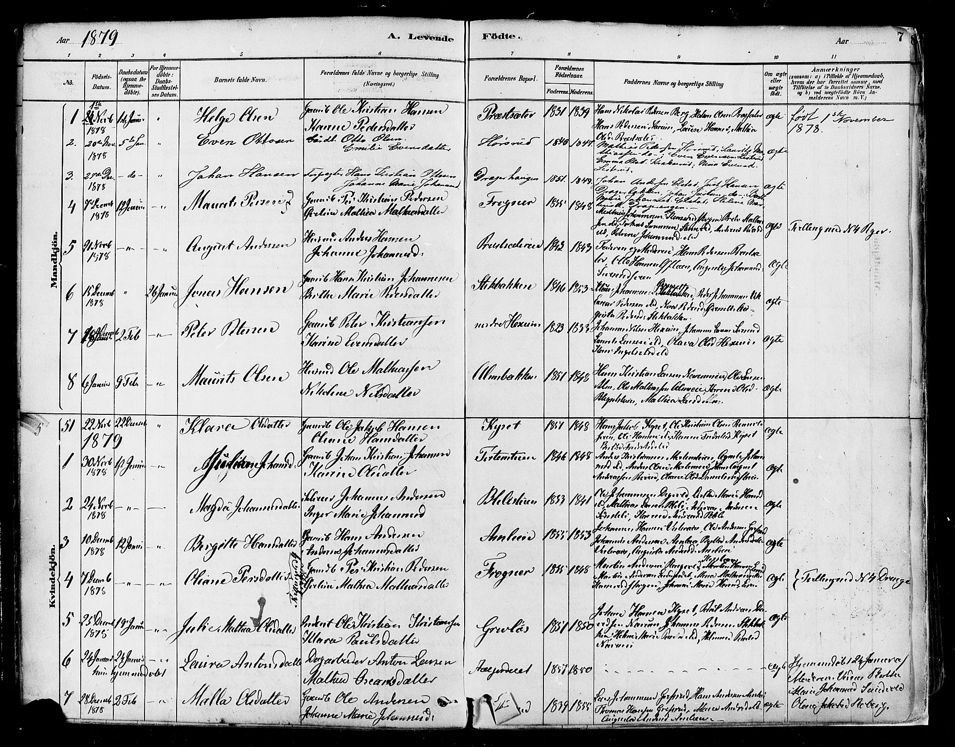 Vestre Toten prestekontor, SAH/PREST-108/H/Ha/Haa/L0009: Parish register (official) no. 9, 1878-1894, p. 7