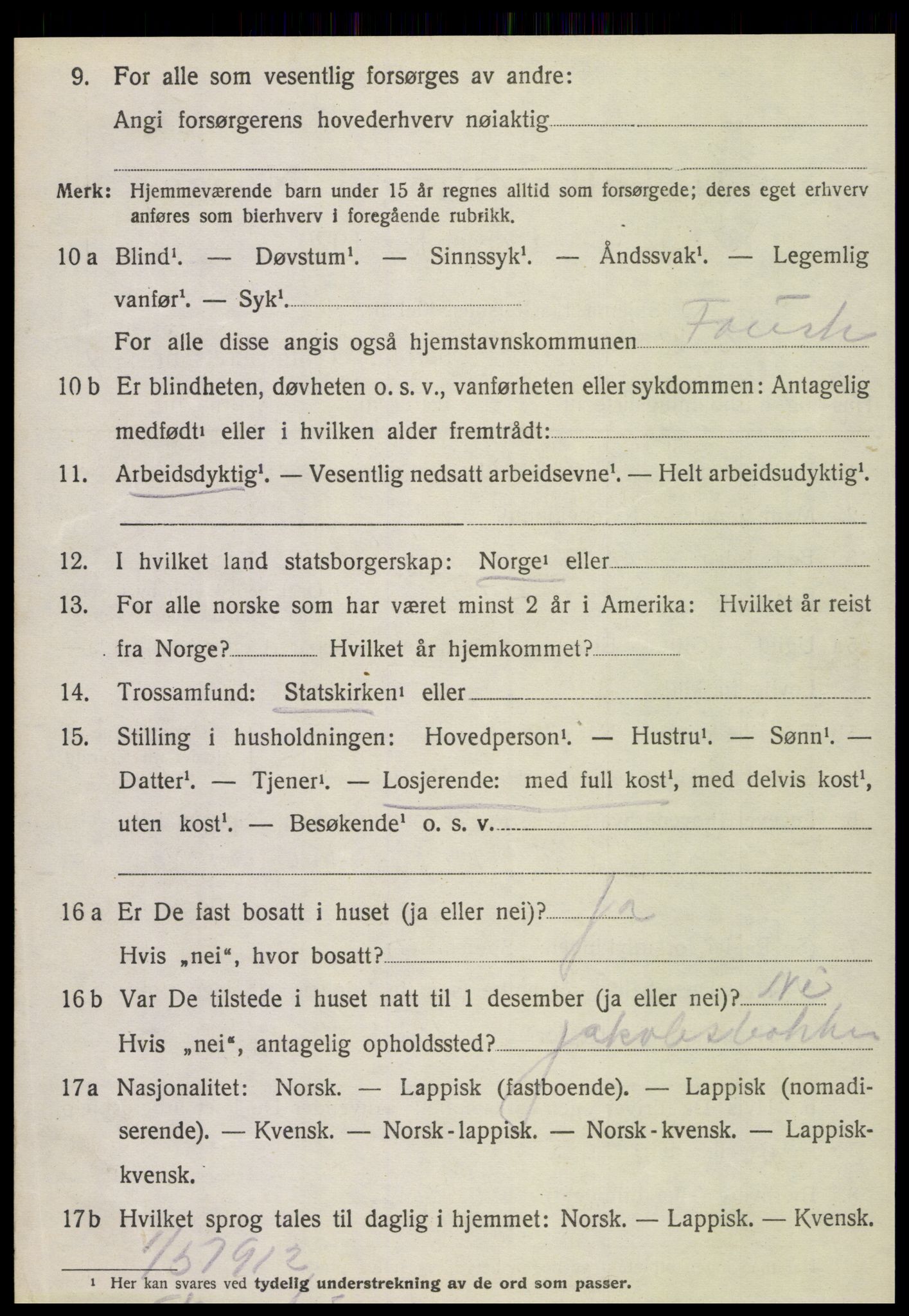 SAT, 1920 census for Fauske, 1920, p. 6629