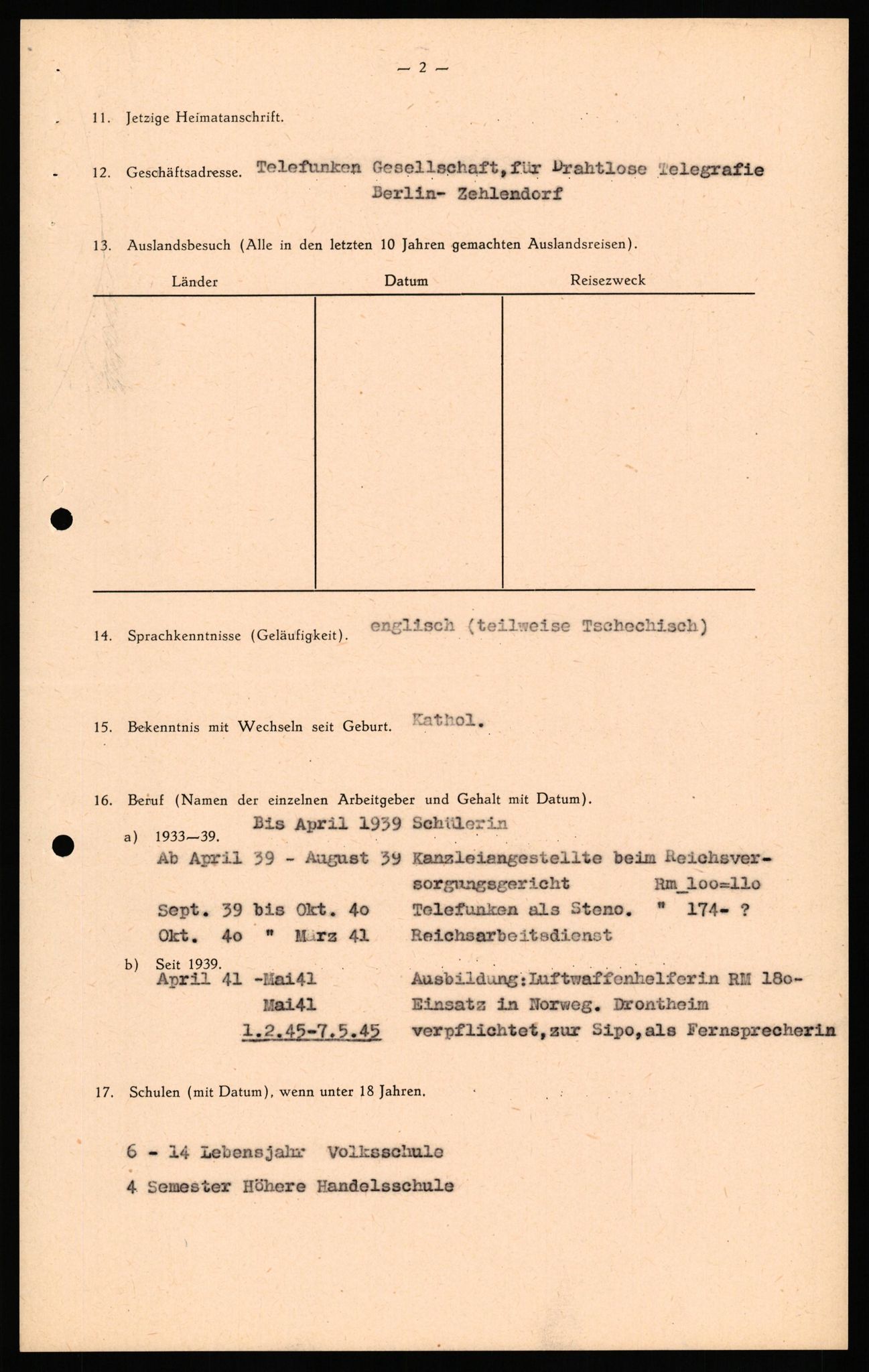 Forsvaret, Forsvarets overkommando II, AV/RA-RAFA-3915/D/Db/L0034: CI Questionaires. Tyske okkupasjonsstyrker i Norge. Tyskere., 1945-1946, p. 237