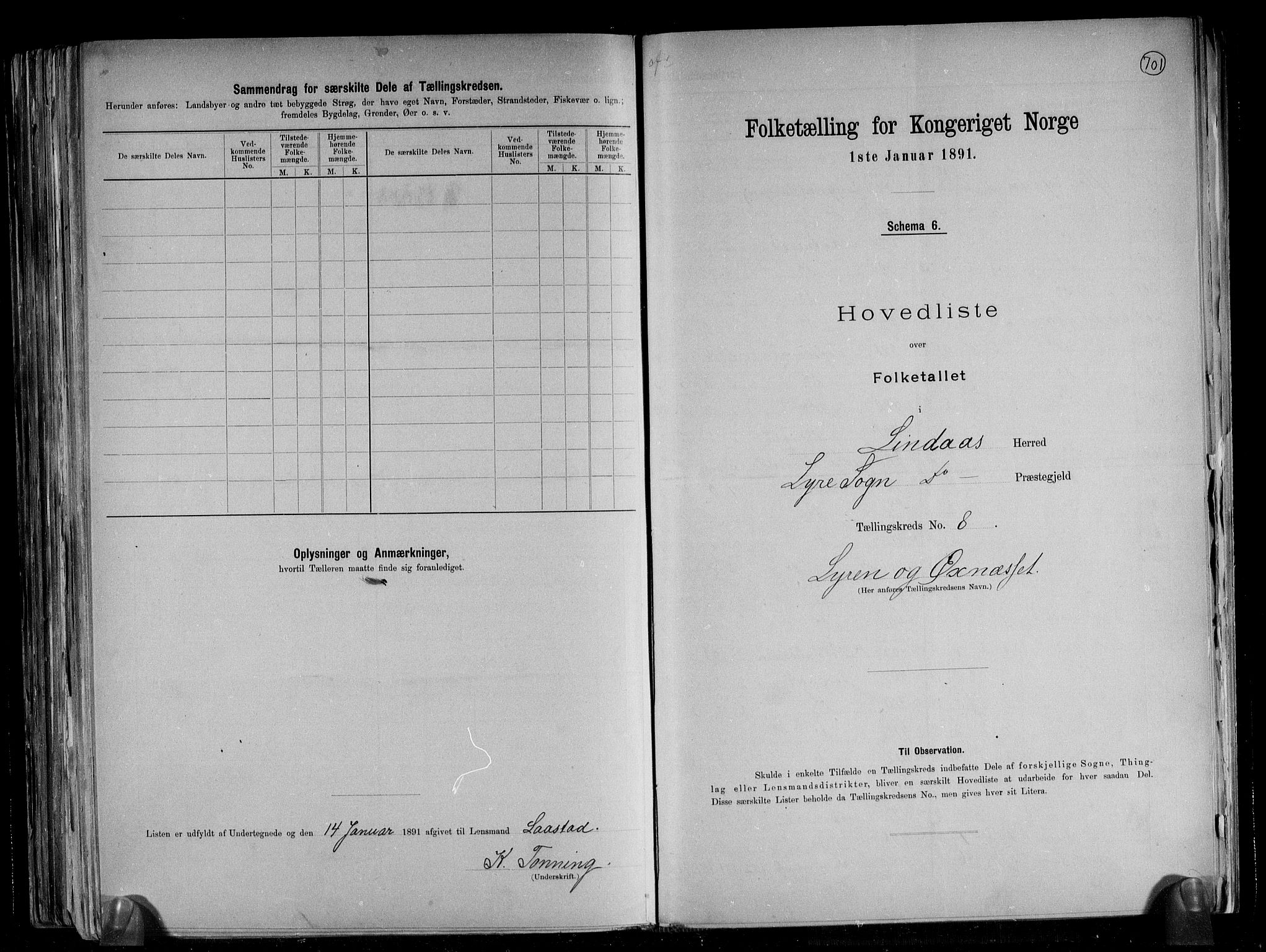 RA, 1891 census for 1263 Lindås, 1891, p. 19