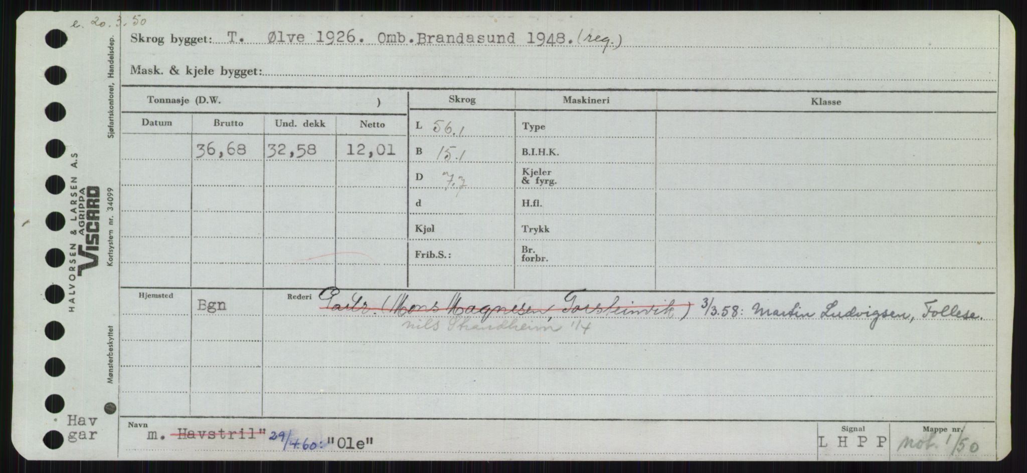 Sjøfartsdirektoratet med forløpere, Skipsmålingen, RA/S-1627/H/Ha/L0004/0002: Fartøy, Mas-R / Fartøy, Odin-R, p. 43